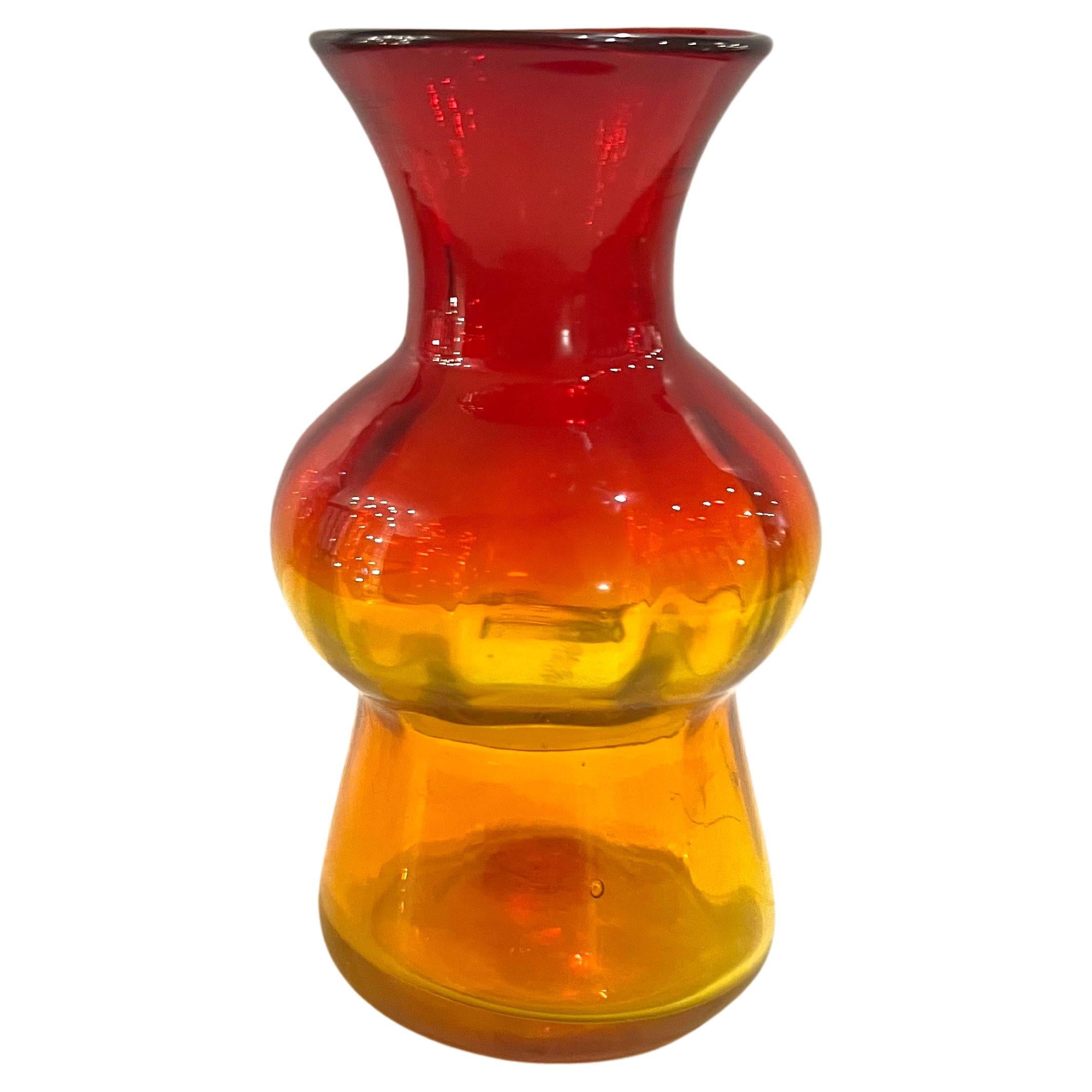 20th Century Rare Blenko Amberine Small Mouth Blown Glass Vase For Sale