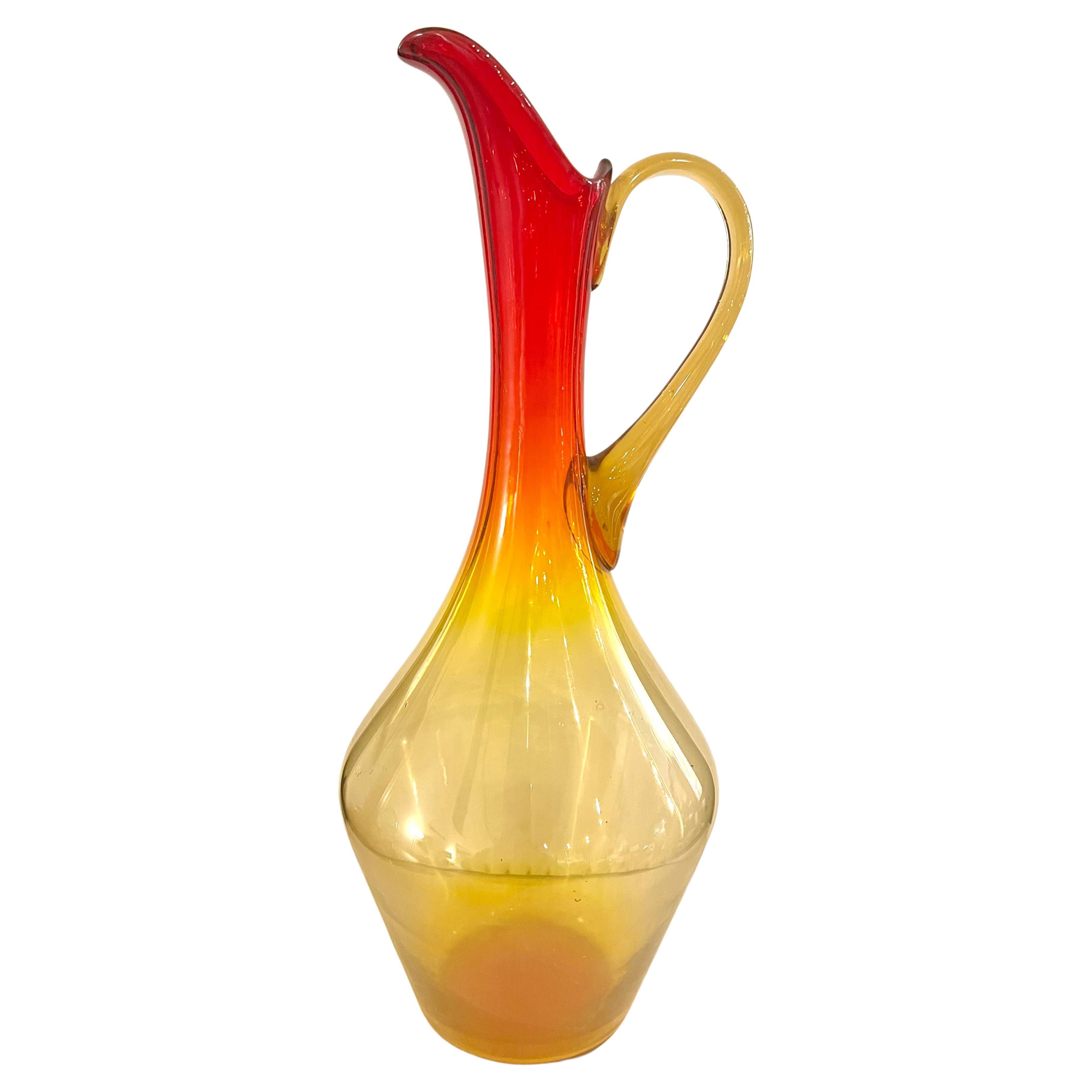 American Rare Blenko Amberine Tall Mouth Blown Glass Pitcher For Sale
