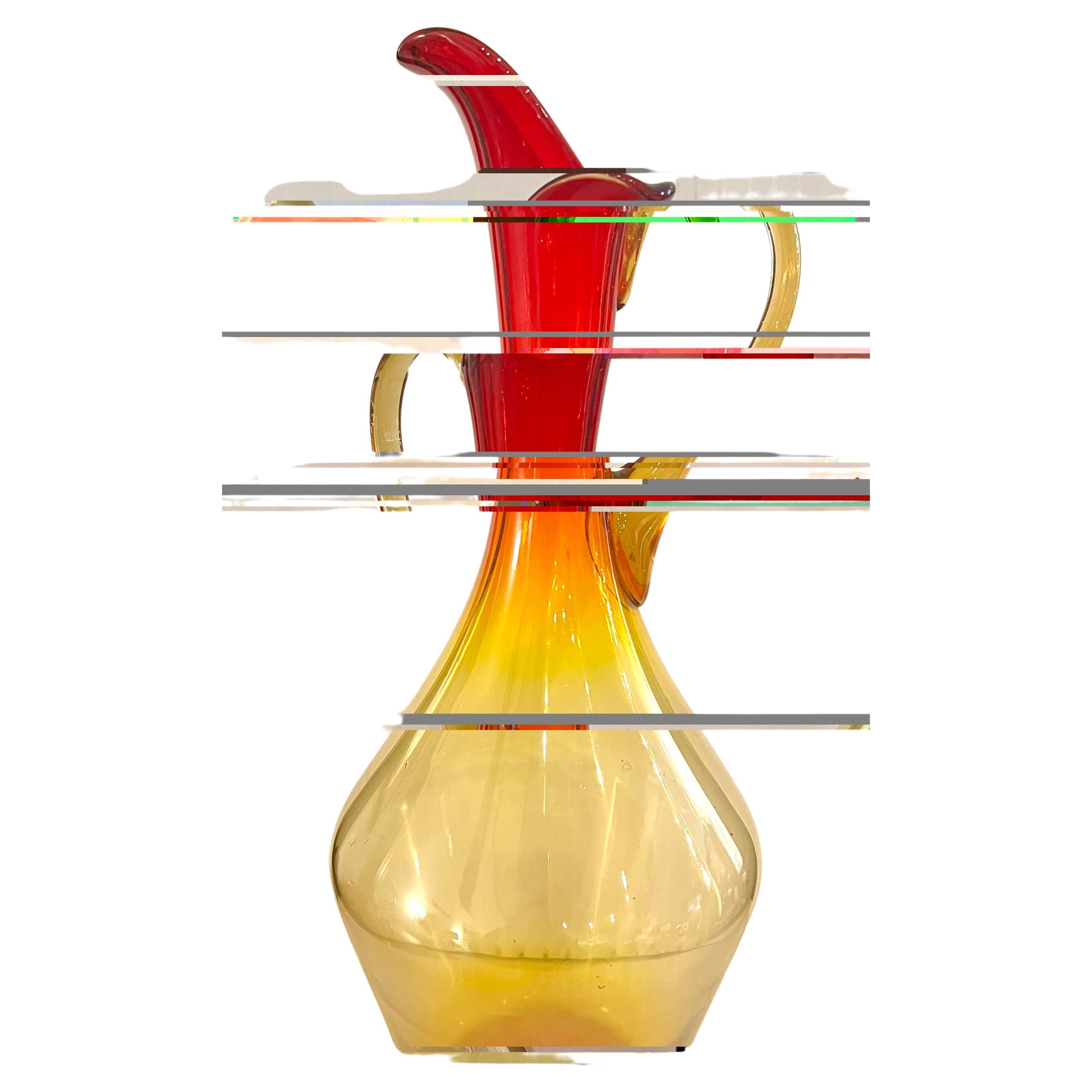 Grand pichet Blenko en verre soufflé à la bouche ambréine rare Excellent état - En vente à San Diego, CA