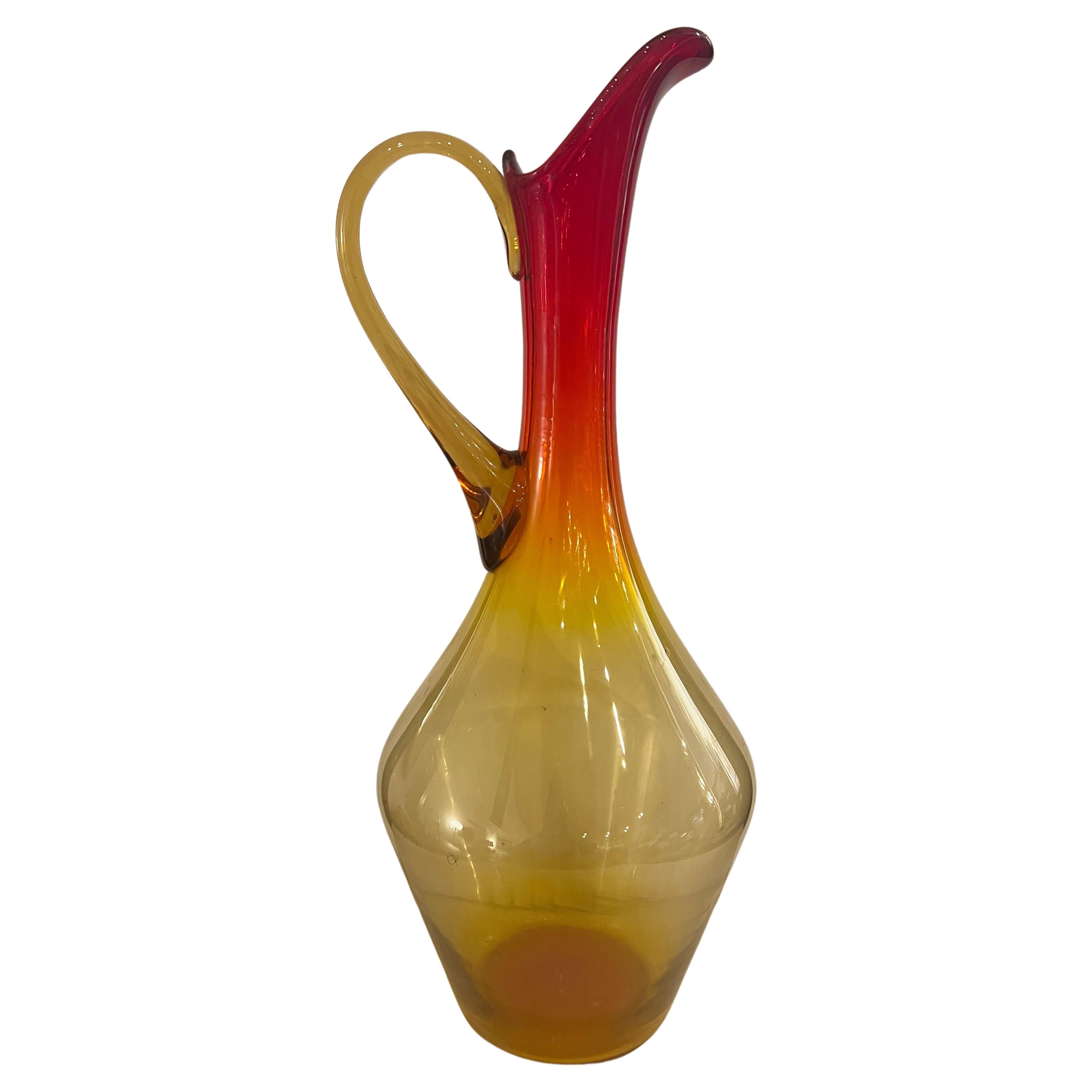 Rare Blenko Amberine Tall Mouth Blown Glass Pitcher For Sale