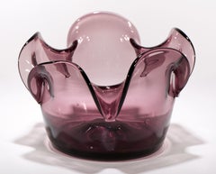 Rare Blenko Bowl Purple Lilac Glass, Signed, Mid Century Modern 1960