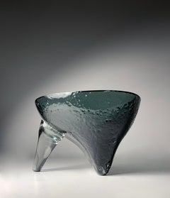 Rare Blenko Charcoal Glass Abstract Bowl Model 558 by Wayne Husted - As-Is