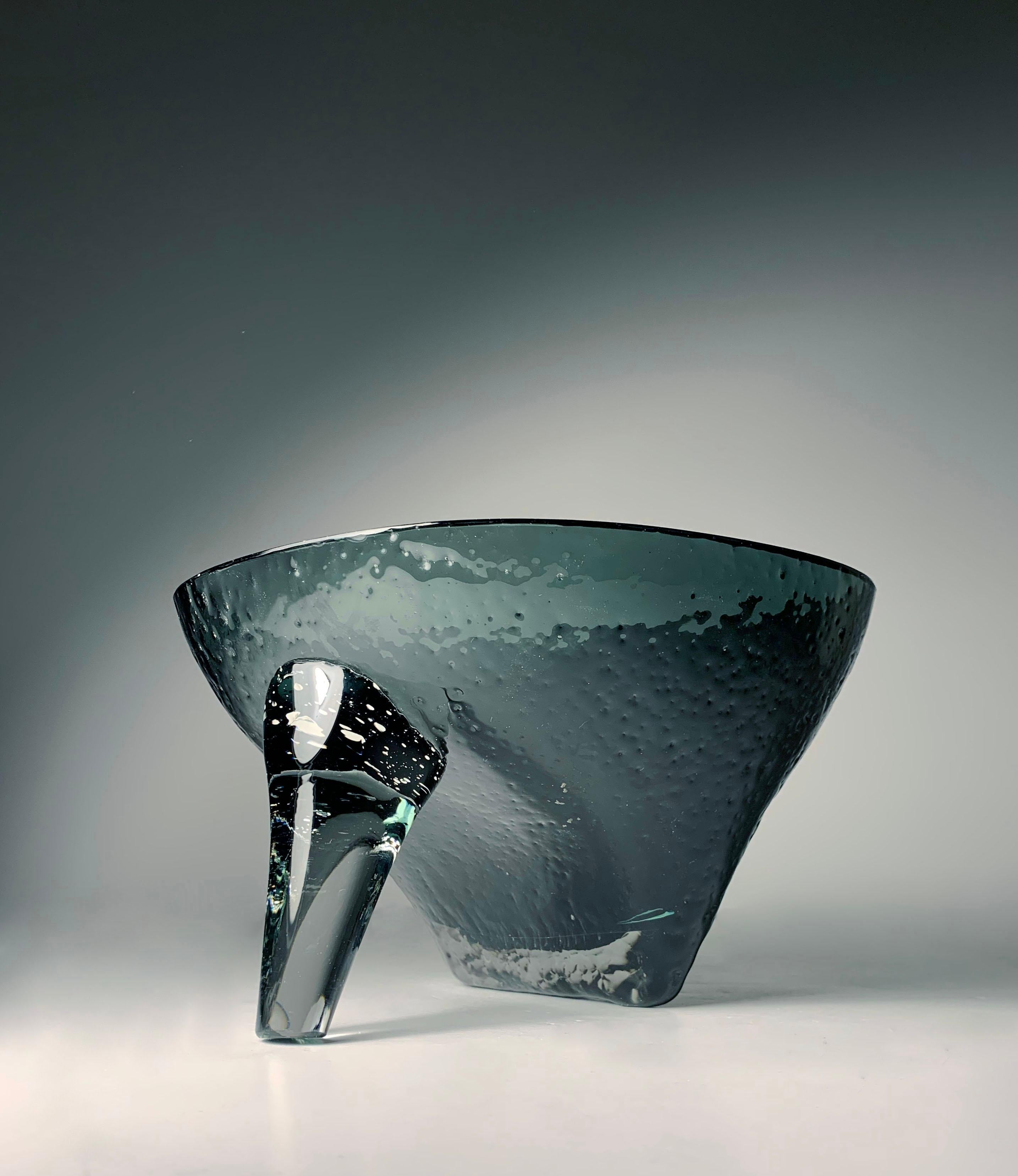 Mid-Century Modern Rare Blenko Charcoal Glass Abstract Bowl Model 558 by Wayne Husted - As-Is For Sale