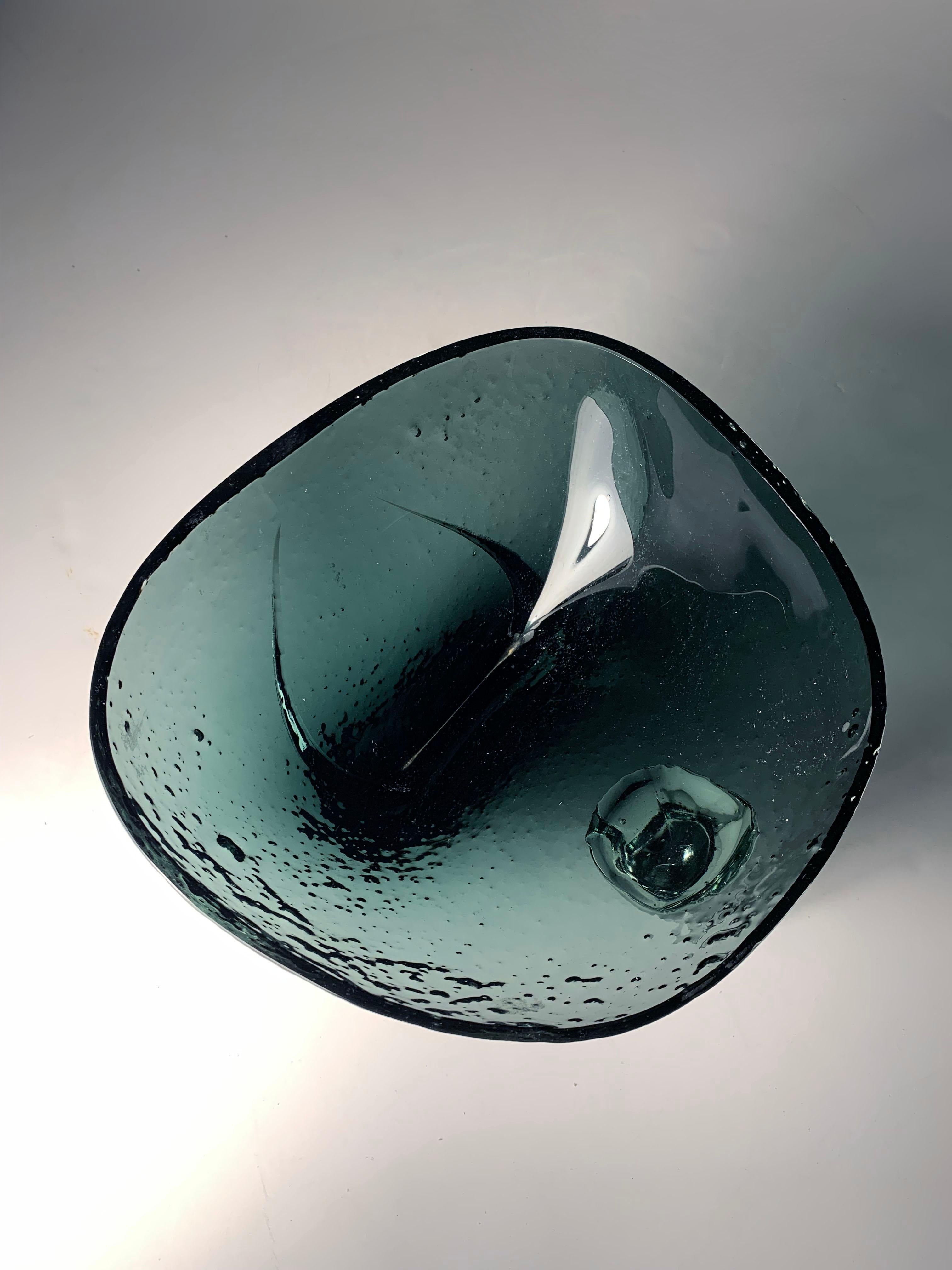 American Rare Blenko Charcoal Glass Abstract Bowl Model 558 by Wayne Husted - As-Is For Sale