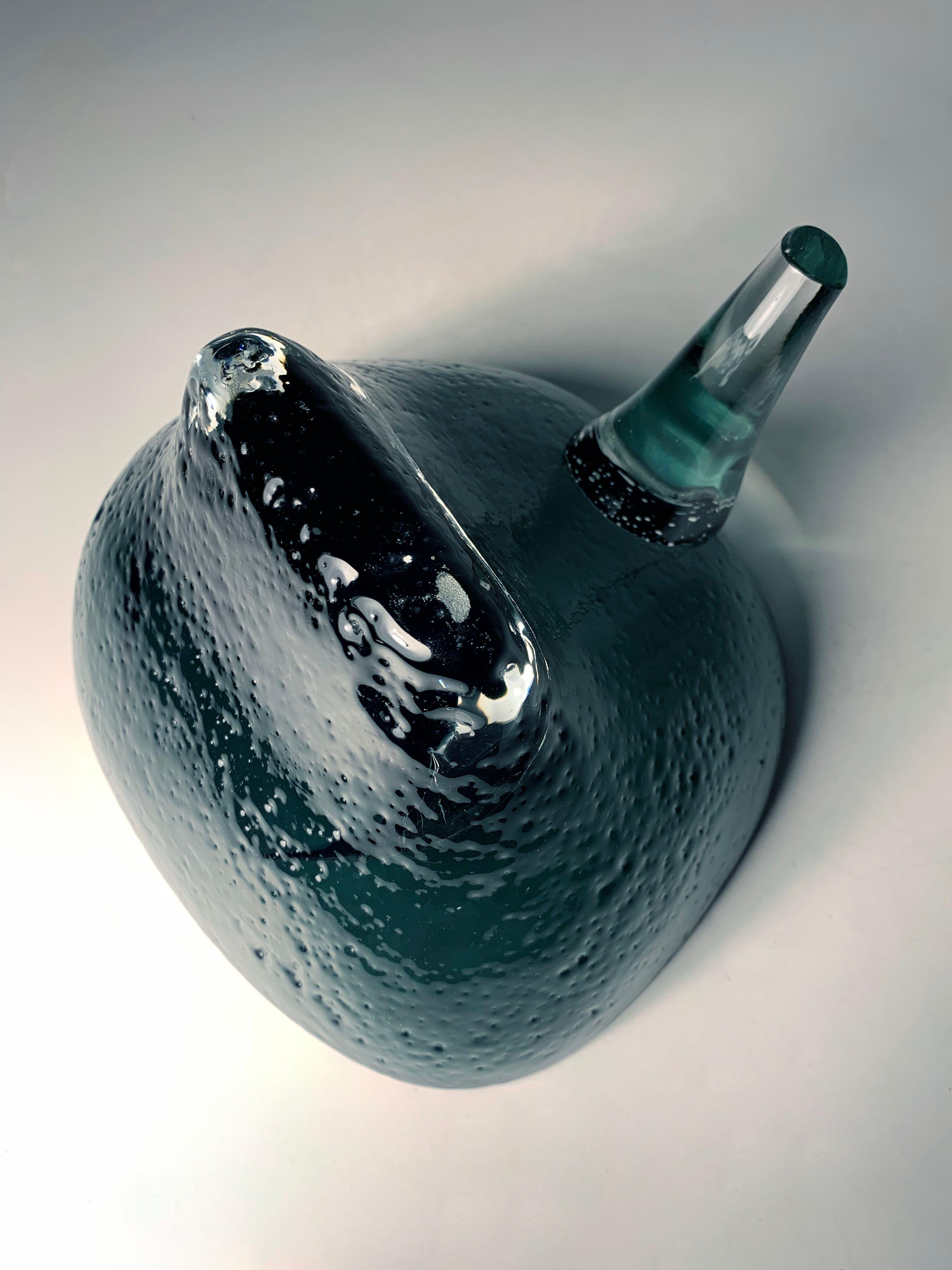 Rare Blenko Charcoal Glass Abstract Bowl Model 558 by Wayne Husted - As-Is In Distressed Condition For Sale In Chicago, IL