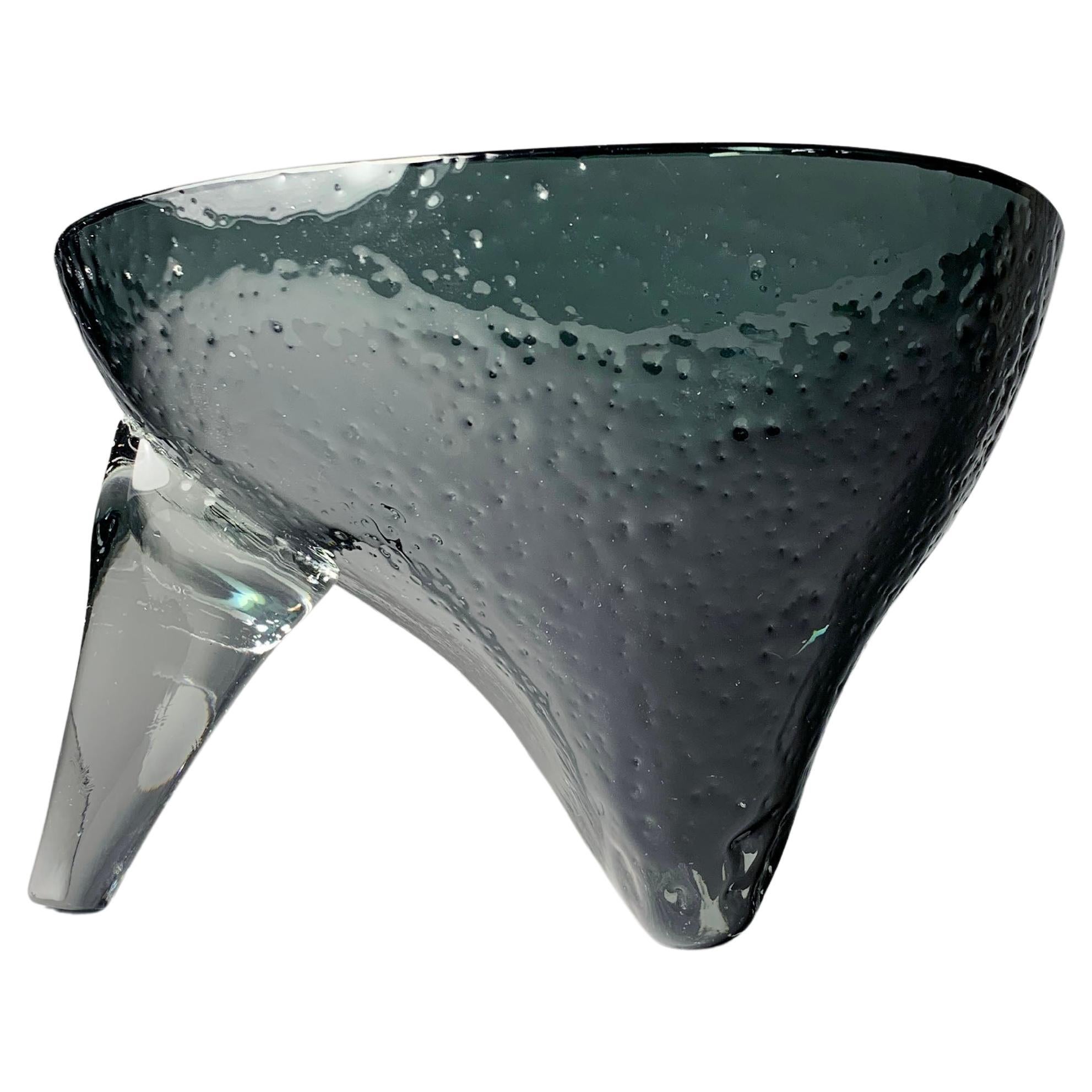 Rare Blenko Charcoal Glass Abstract Bowl Model 558 by Wayne Husted - As-Is For Sale