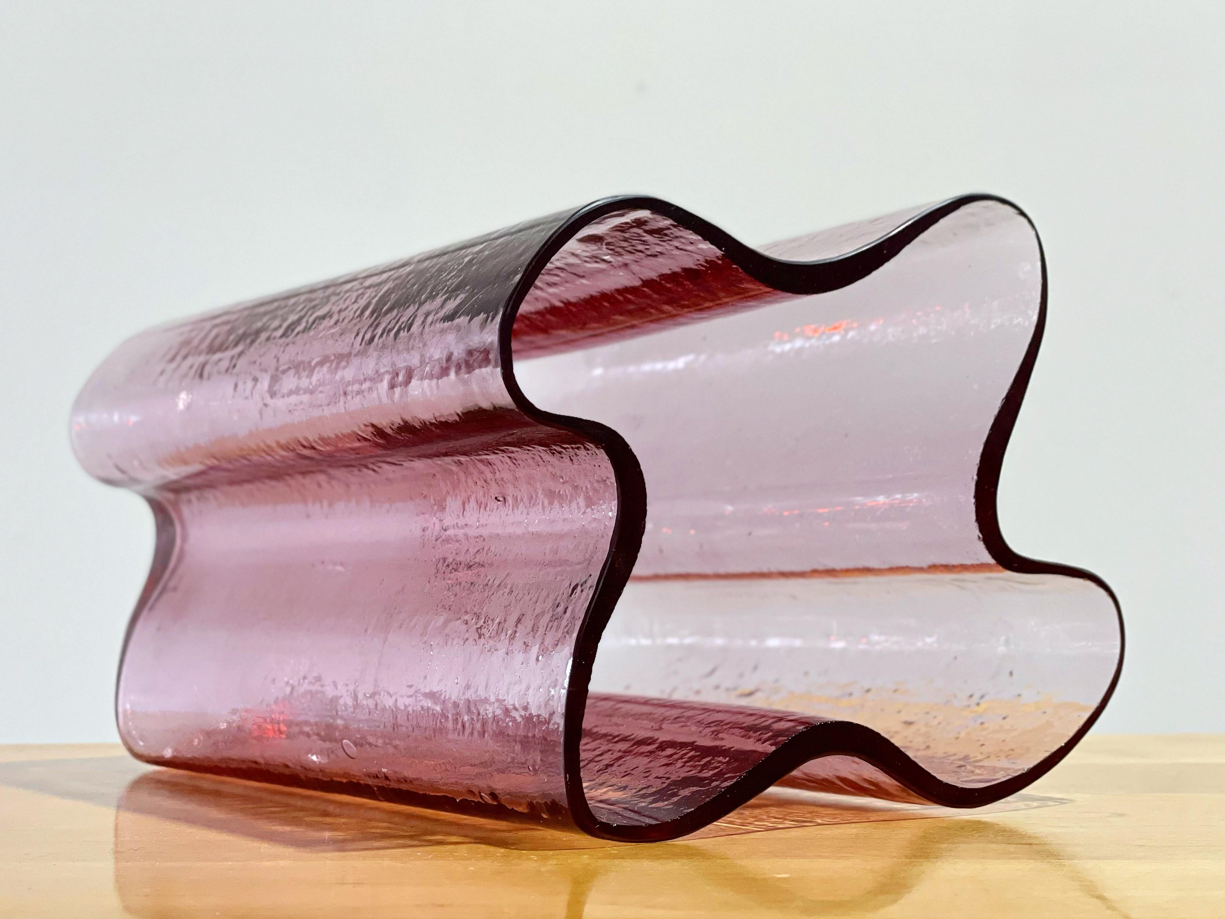 Rare Blenko Glass 6312l Rosé, Midcentury Handcrafted Pink Art Glass Vase 4