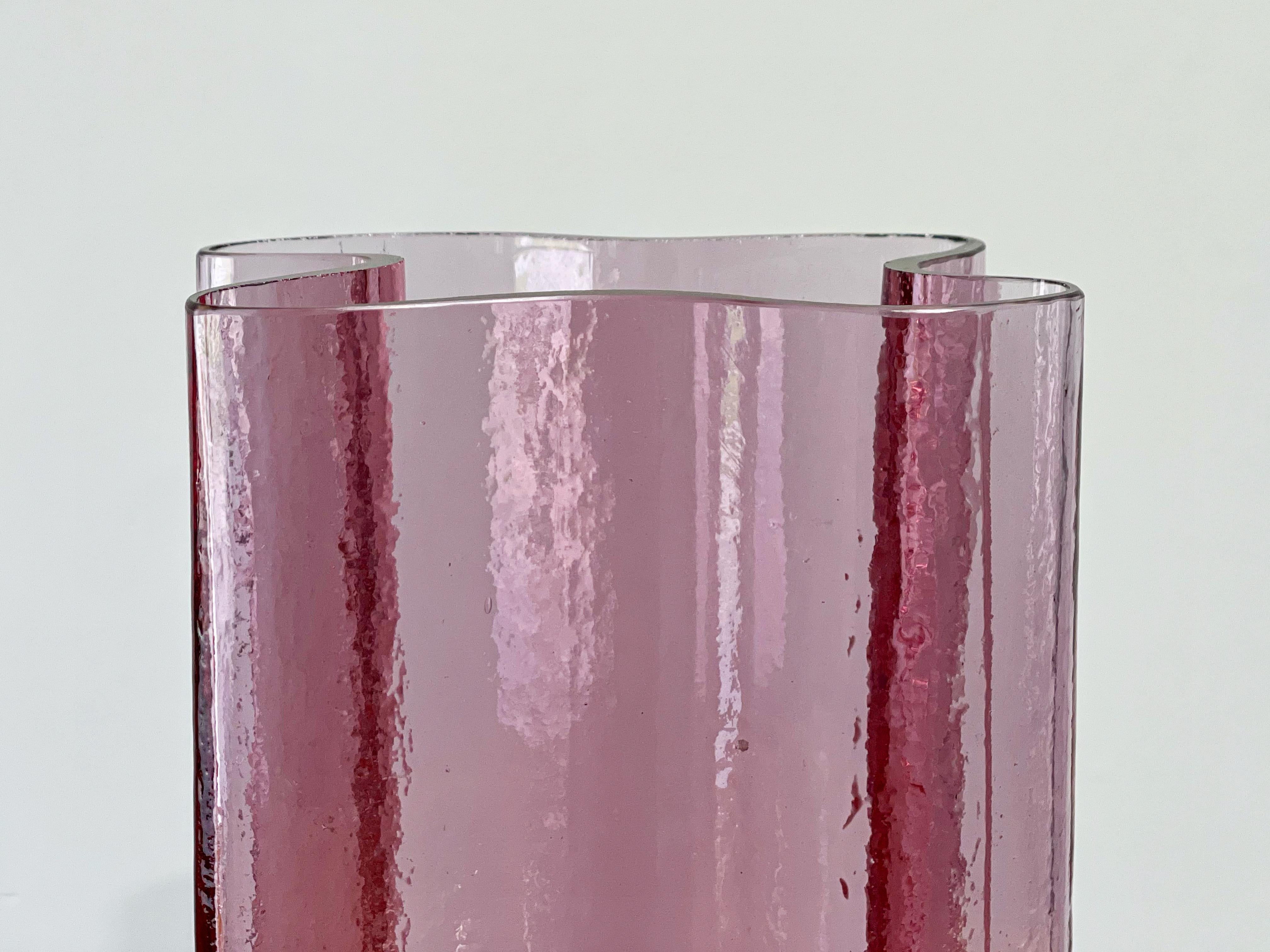 American Rare Blenko Glass 6312l Rosé, Midcentury Handcrafted Pink Art Glass Vase