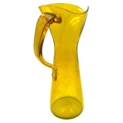Used Rare Blenko Tall Yellow Mouth Blown Glass Pitcher