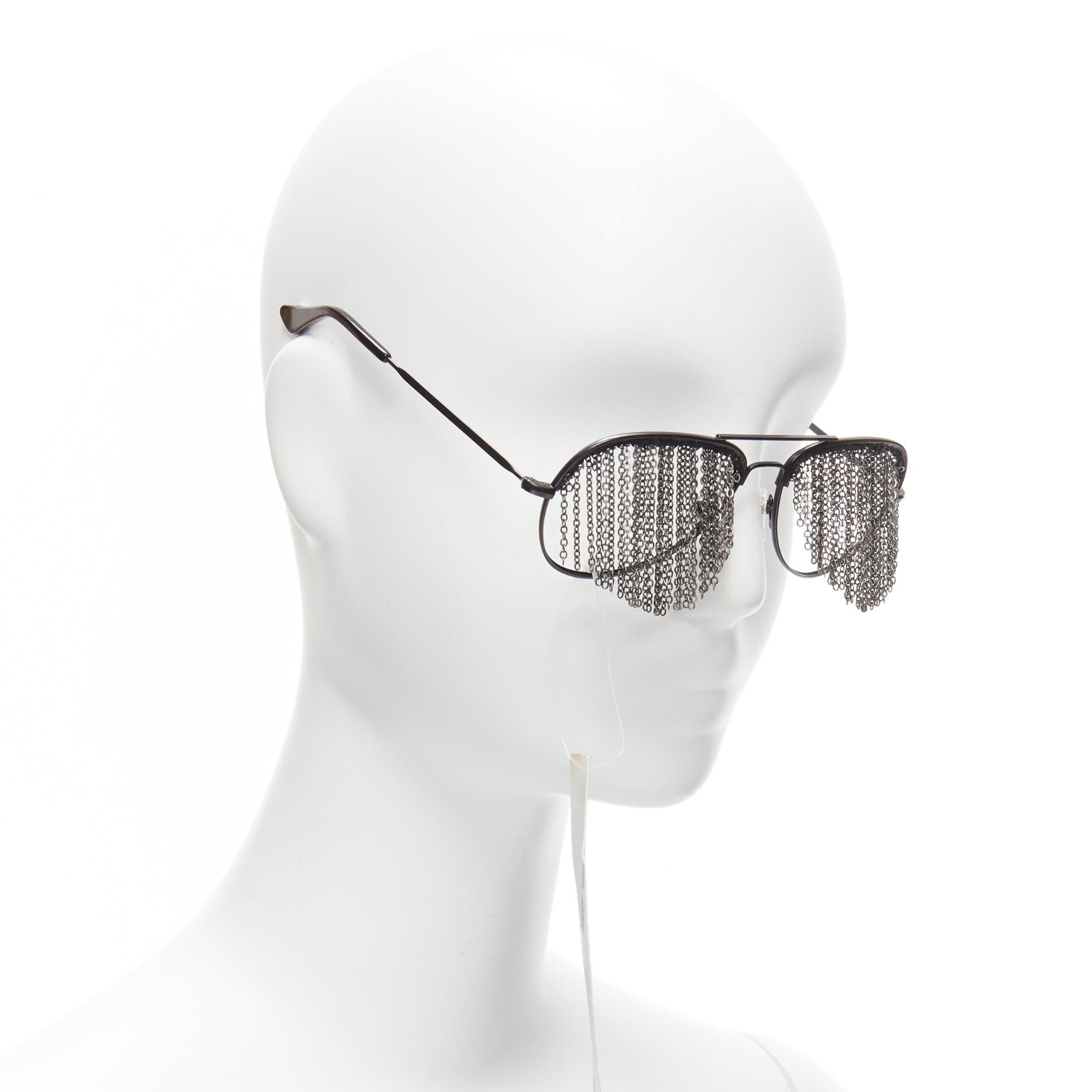 Black rare BLESS Duo Fringe black chain no lens aviator sunglasses For Sale