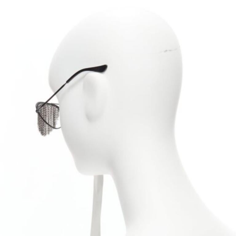 Women's rare BLESS Duo Fringe black chain no lens aviator sunglasses For Sale