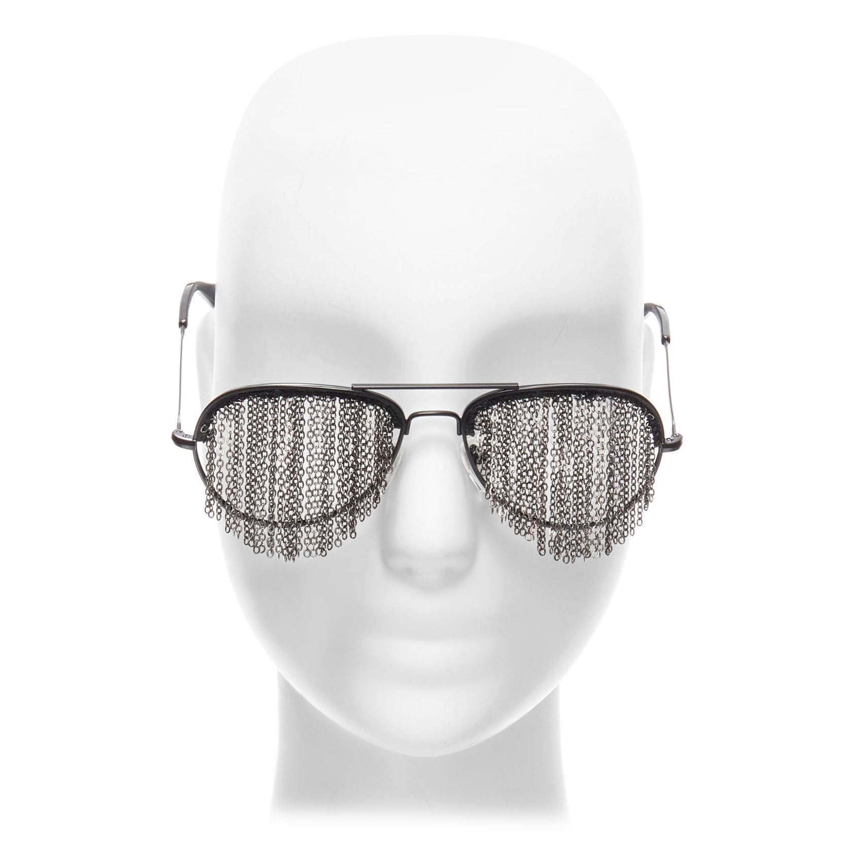rare BLESS Duo Fringe black chain no lens aviator sunglasses