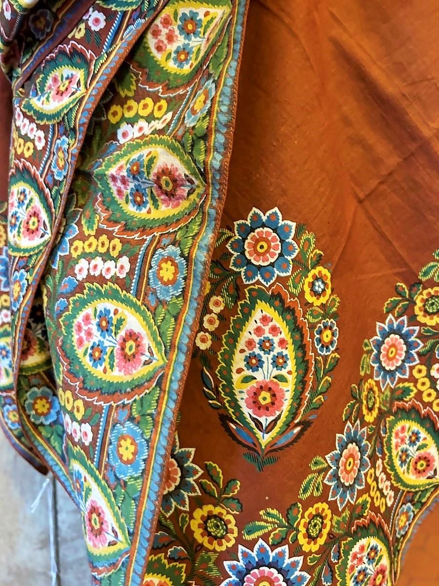 An early hand Block printed cotton shawl Scarf with boteh - French Circa 1820 For Sale 6