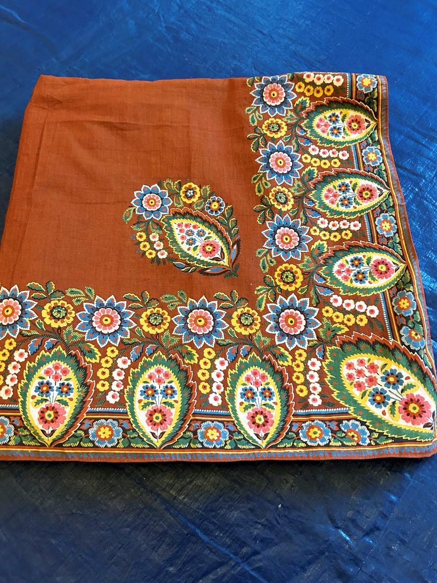 Rare Block printed cotton shawl with floral boteh - French Alsace Circa 1820 For Sale 7