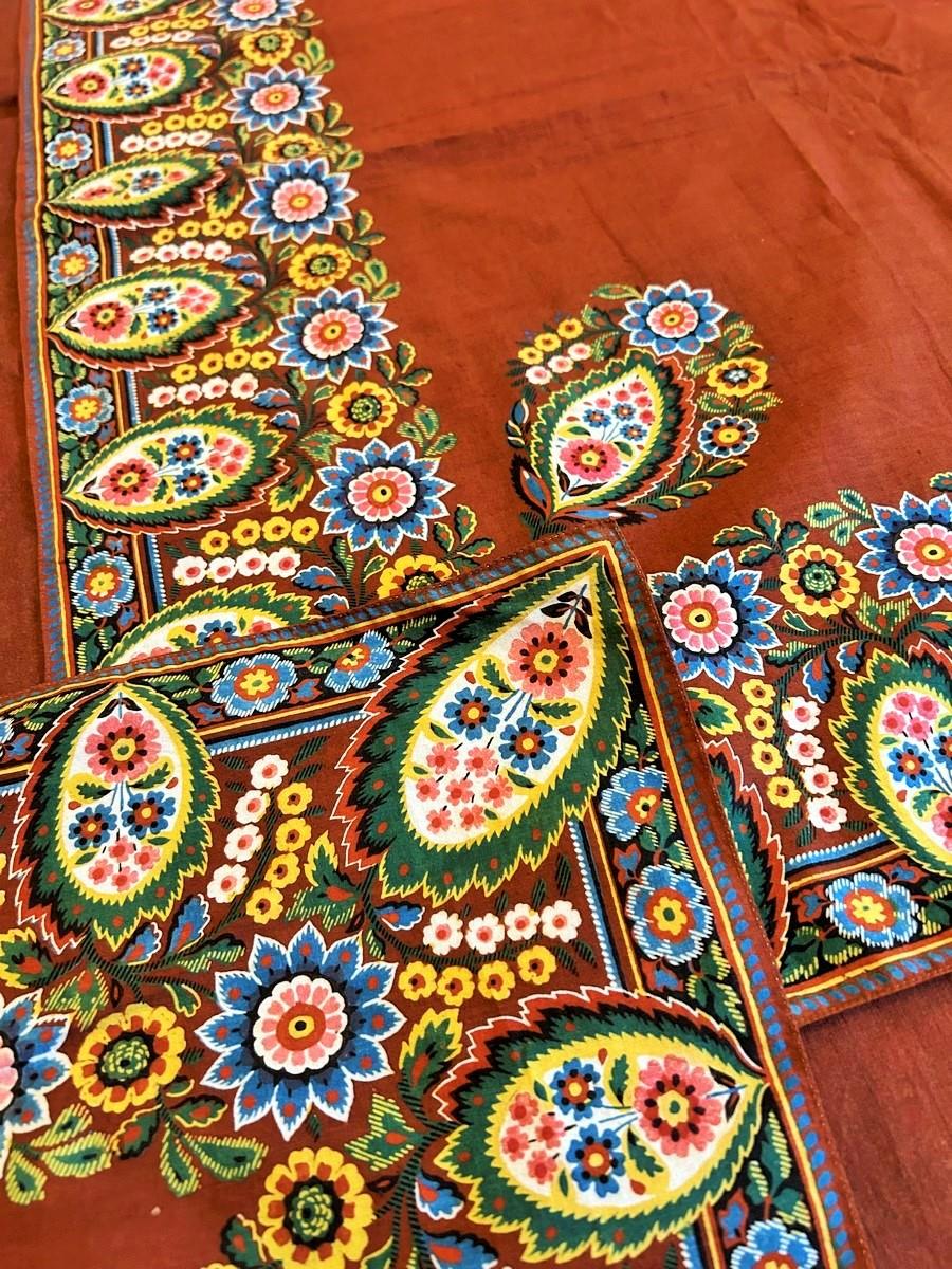 Brown An early hand Block printed cotton shawl Scarf with boteh - French Circa 1820 For Sale