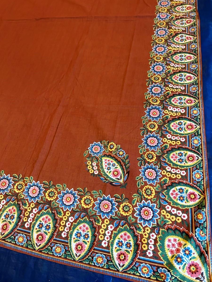 Women's or Men's An early hand Block printed cotton shawl Scarf with boteh - French Circa 1820 For Sale