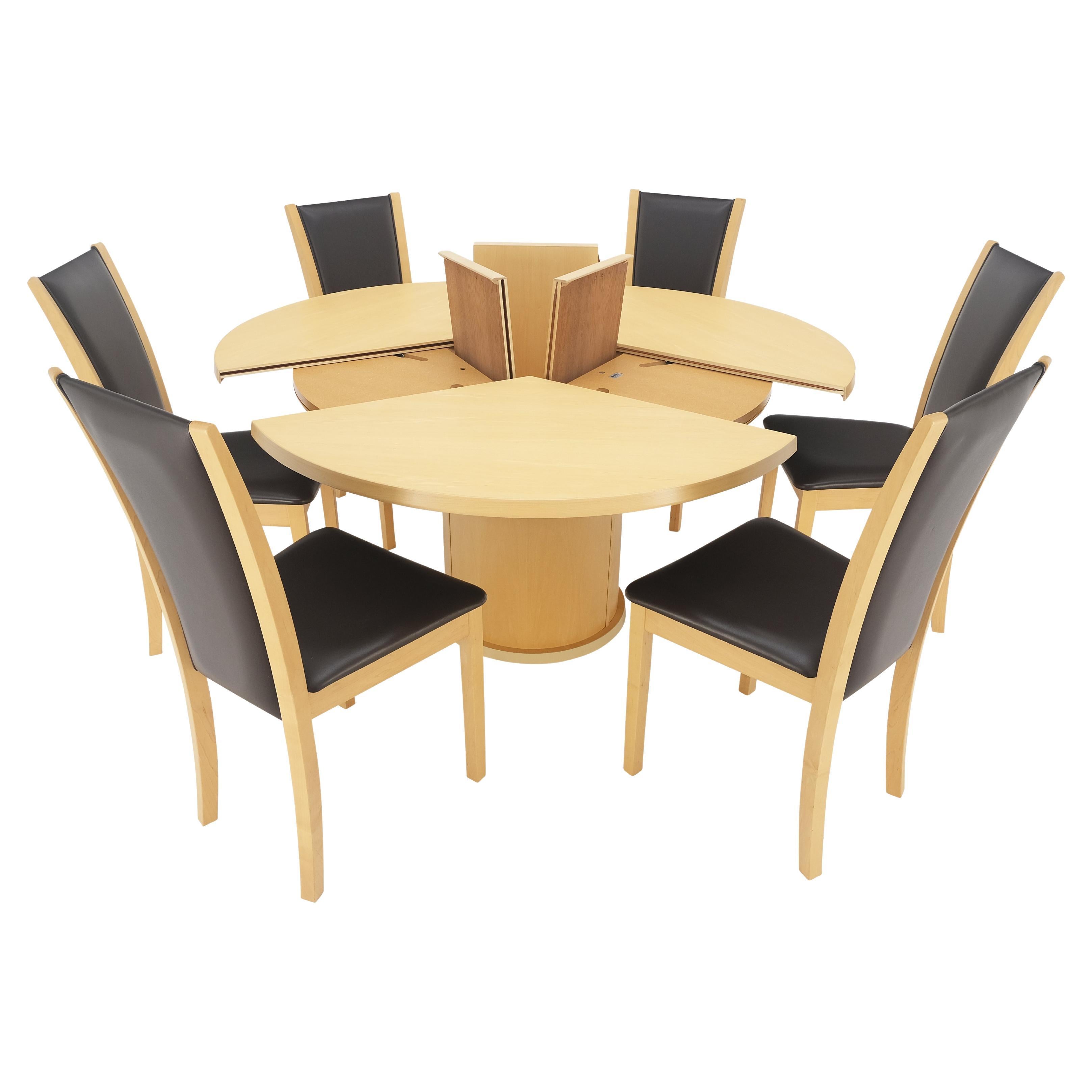 Rare Blond Maple Round Expandable Dining Table 6 Chairs Set Set Denmark  MINT! For Sale at 1stDibs