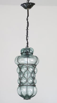 Seltenes venezianisches Windlicht Blu Acuqamarin, Murano Glas, 1970er Jahre
