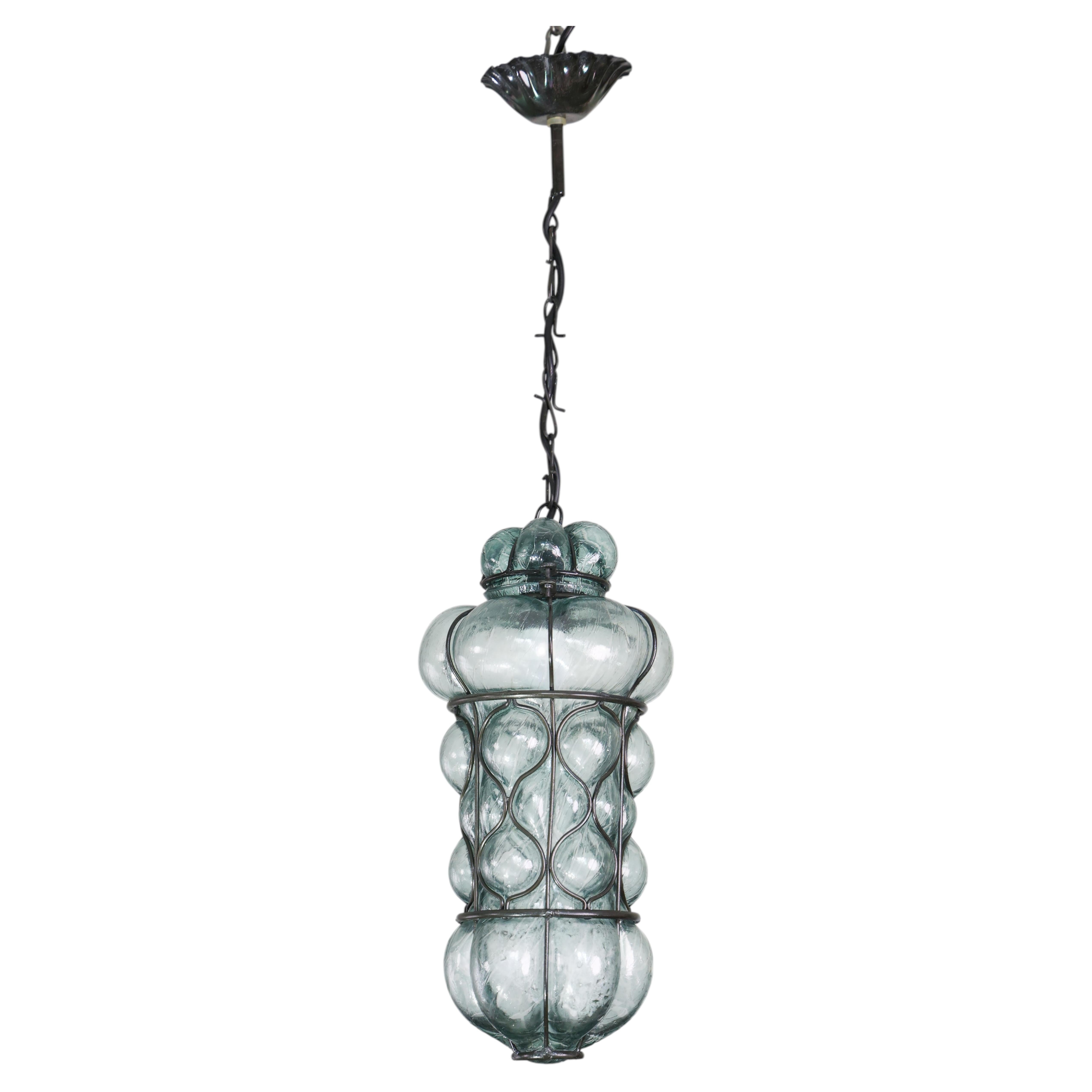 Rare Blu Acuqamarin Vintage Venetian Lantern, Murano Glass, 1970s For Sale
