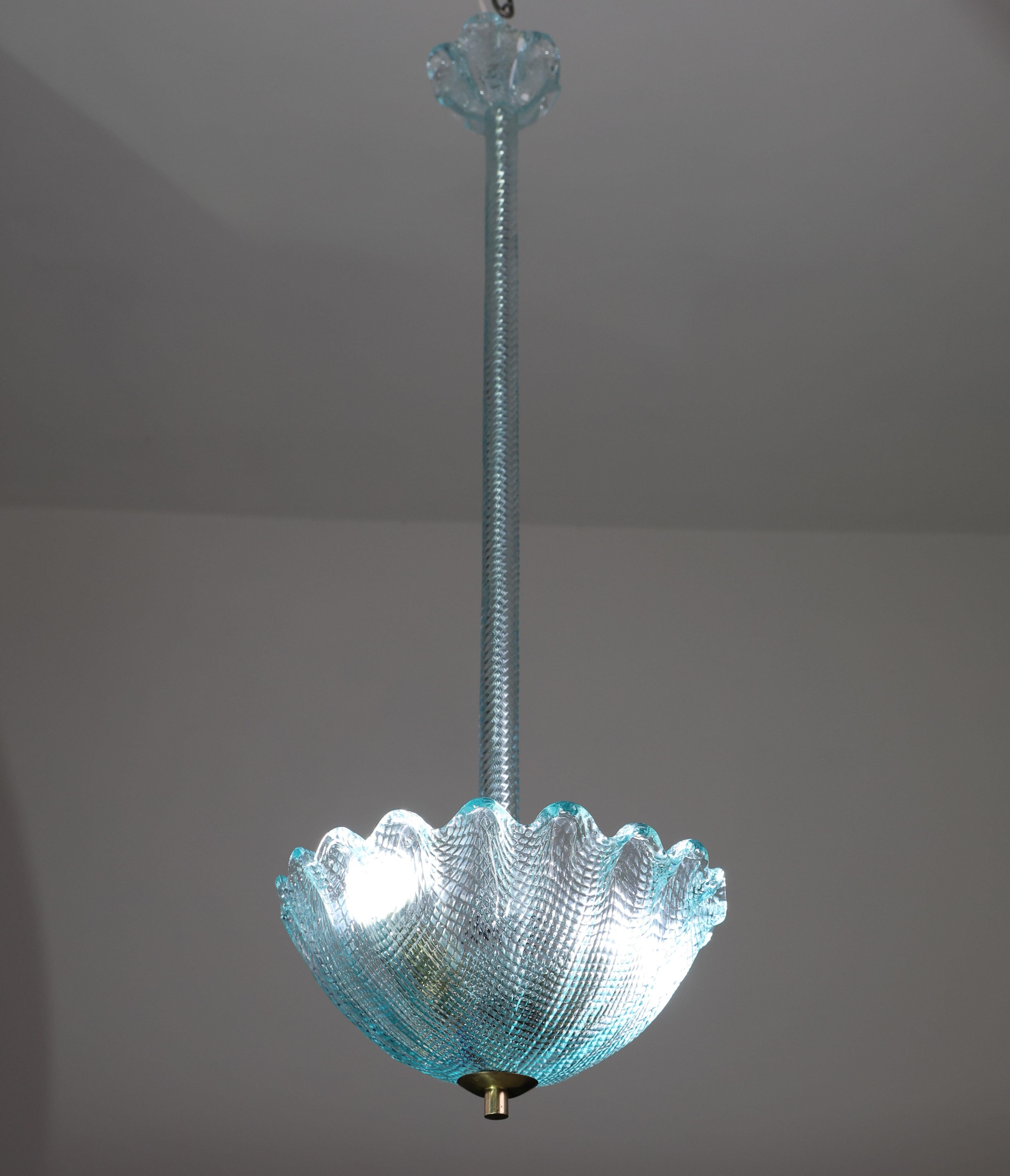 Rare Blu Pendant Light Murano Glass by Barovier e Toso, 1950 For