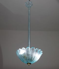 Rare Blu Pendant Light Murano Glass by Barovier e Toso, 1950