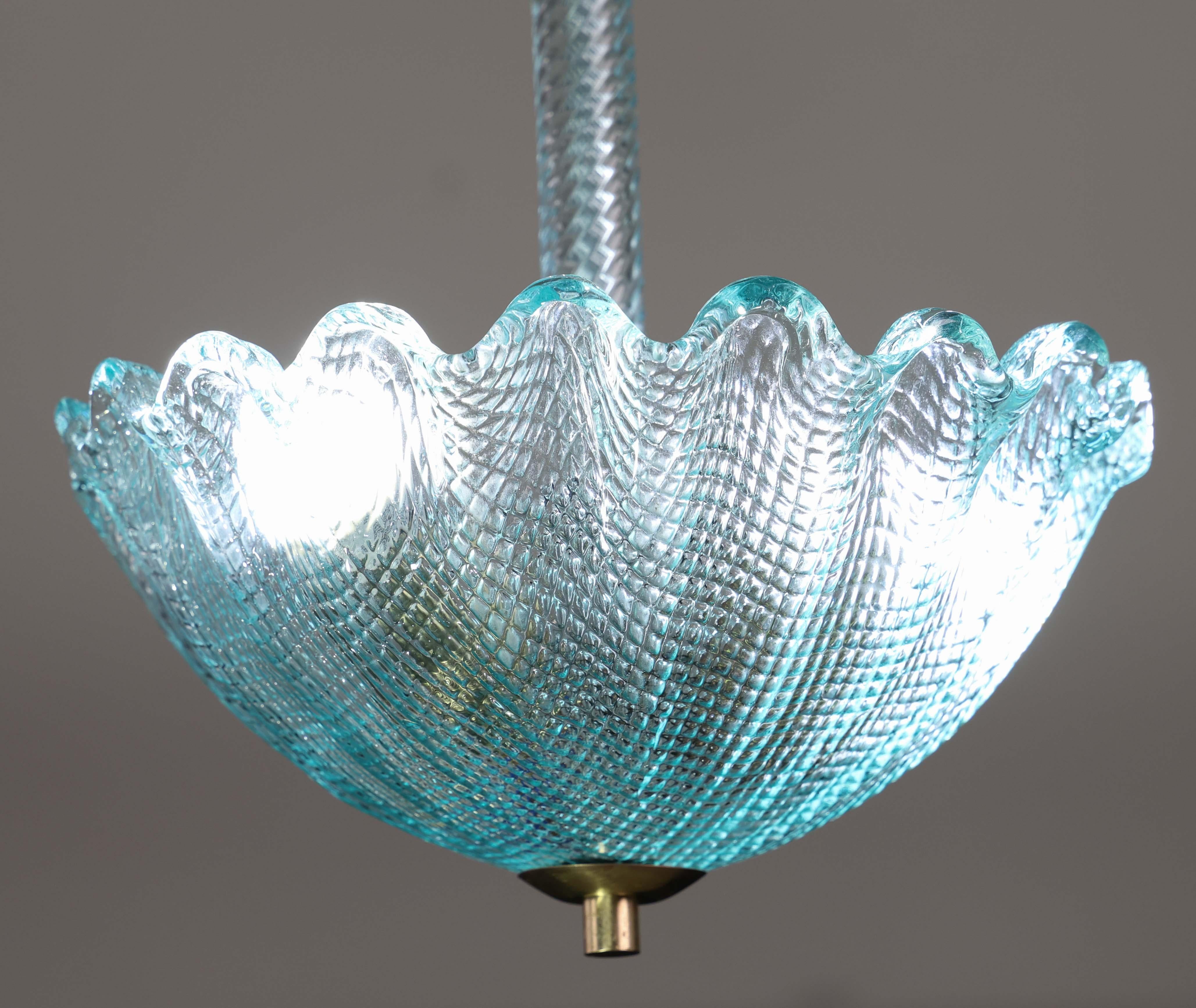 Rare Blu Pendant Light Murano Glass by Barovier e Toso, 1950 For