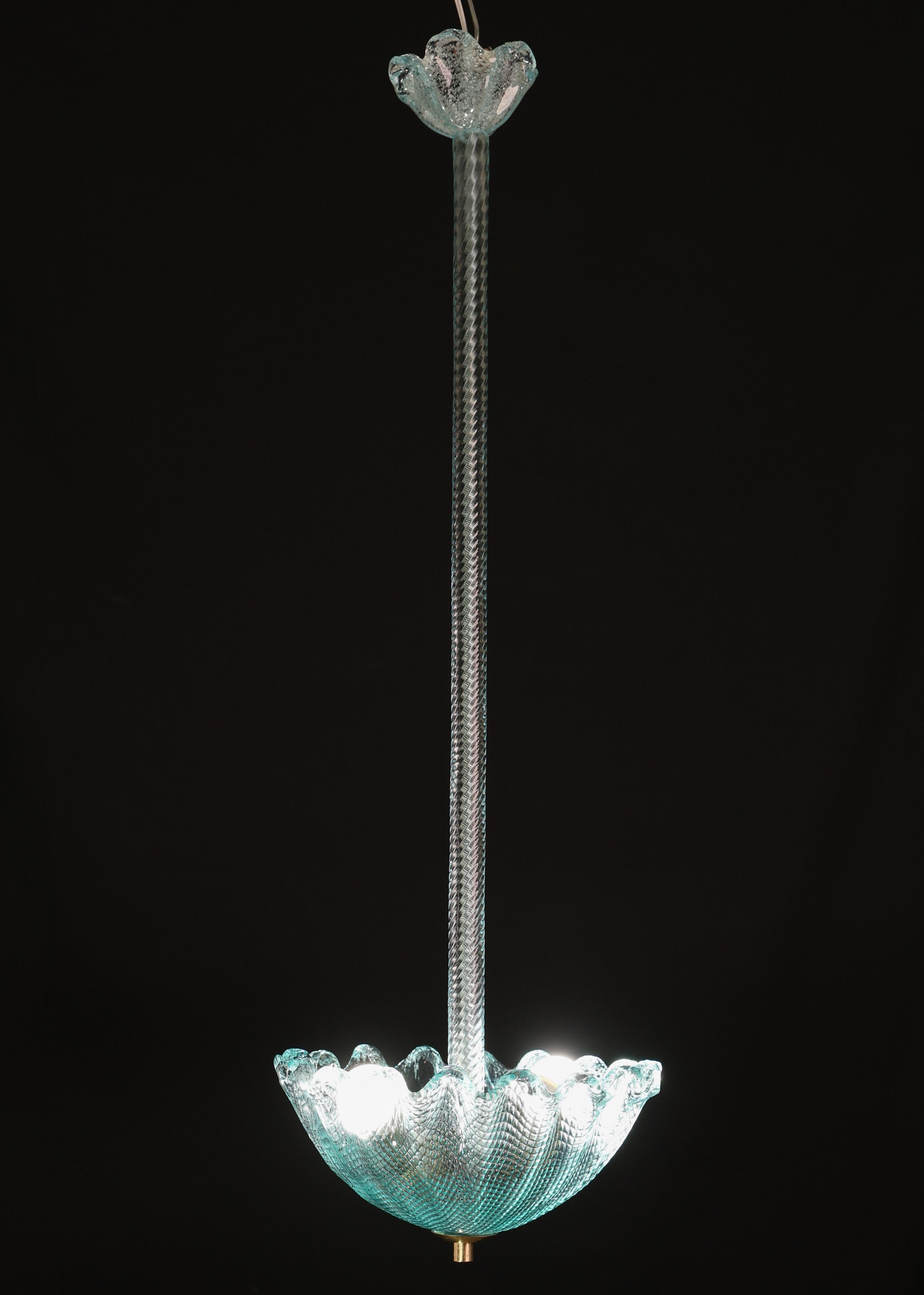 Rare Blu Pendant Light Murano Glass by Barovier e Toso, 1950 For