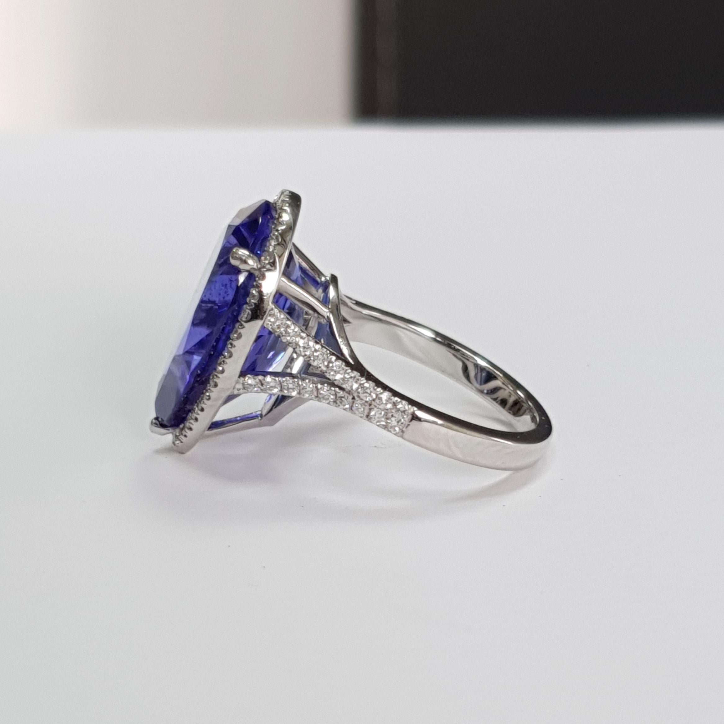 Modern Marcel Salloum Rare Blue 10 Ct Pear Tanzanite Diamond Engagement Ring Platinum For Sale