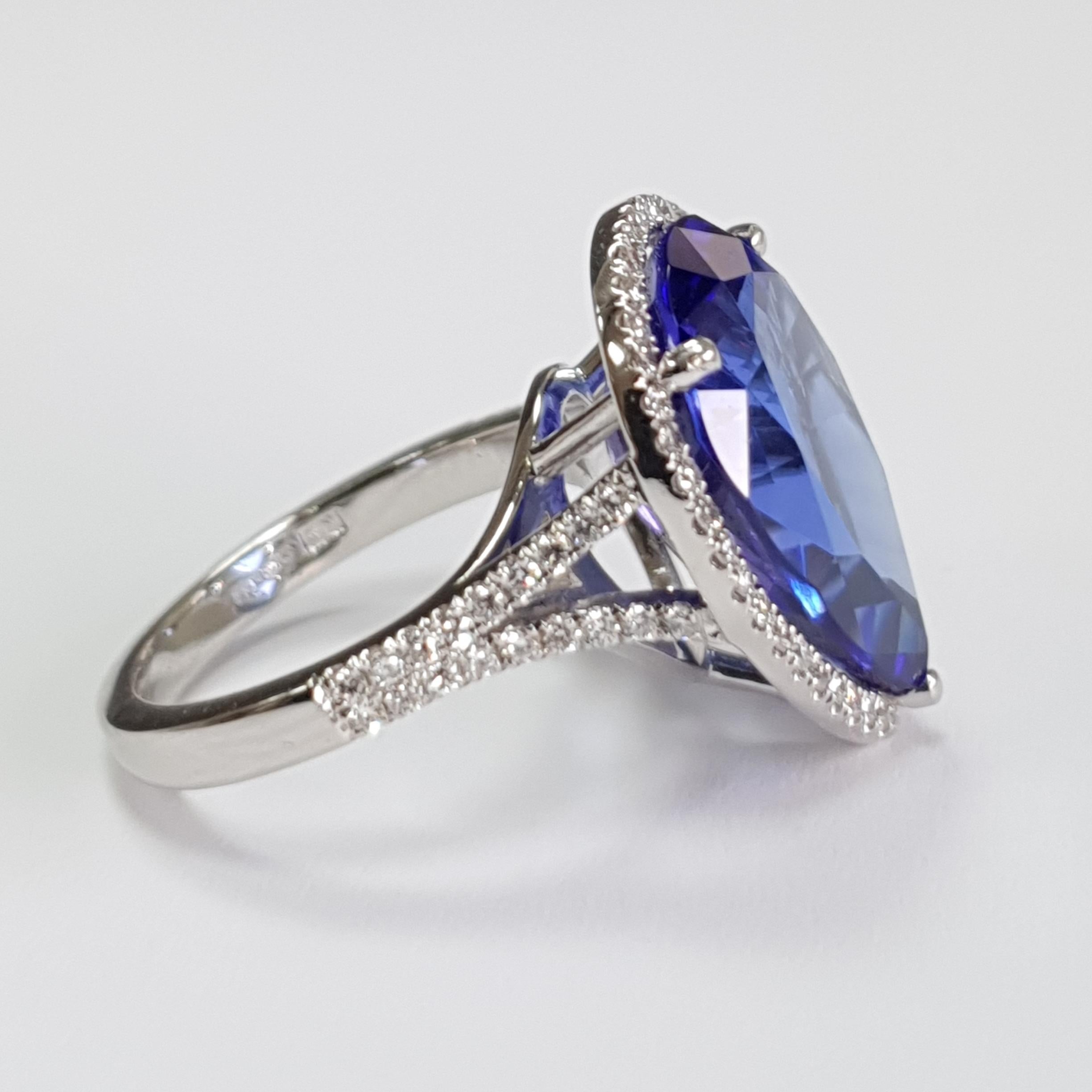 Pear Cut Marcel Salloum Rare Blue 10 Ct Pear Tanzanite Diamond Engagement Ring Platinum For Sale