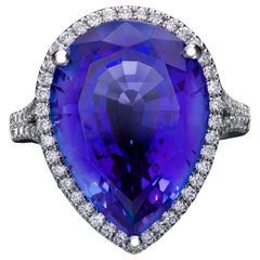 Marcel Salloum Rare Blue 10 Ct Pear Tanzanite Diamond Engagement Ring Platinum