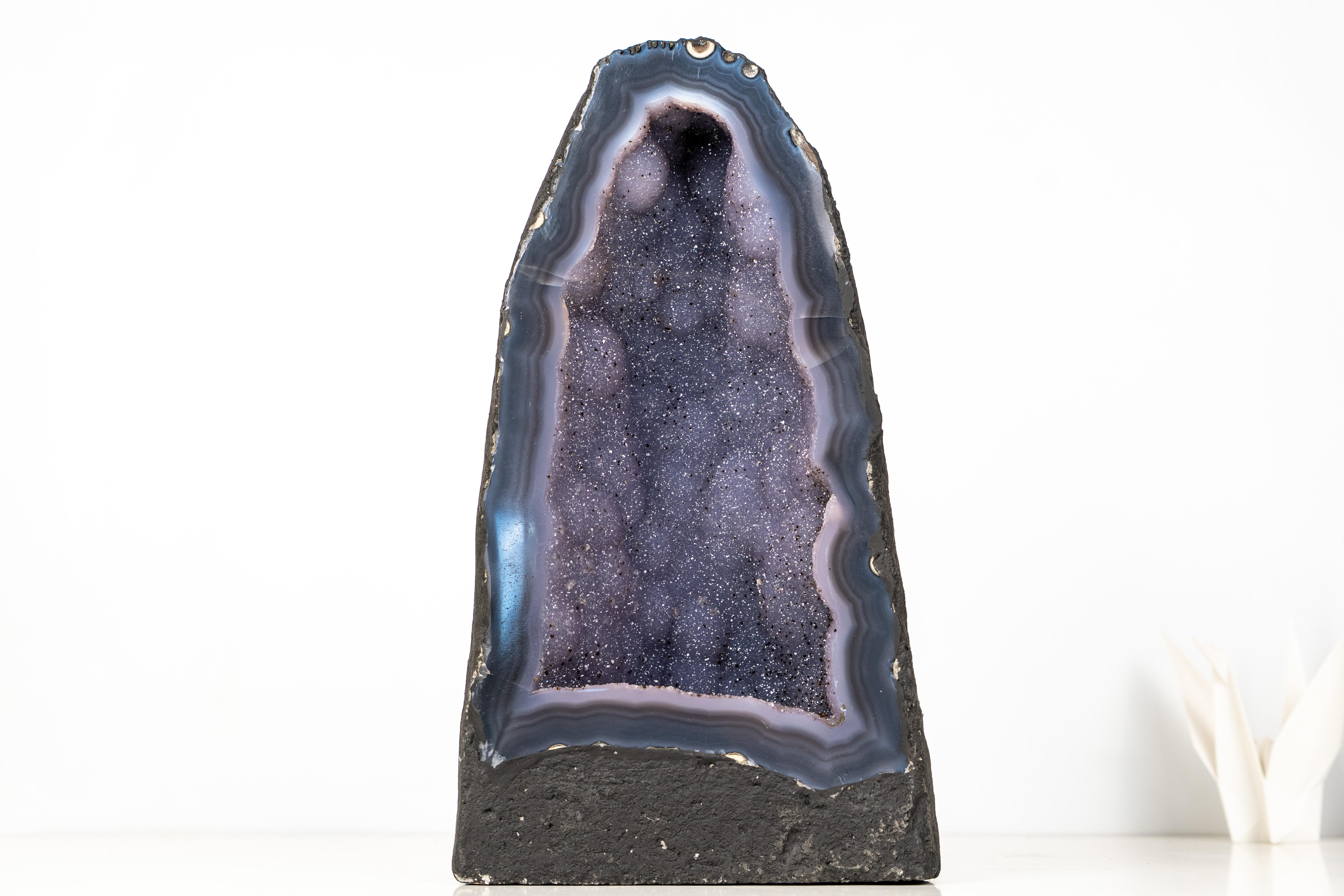 Brazilian Rare Blue Agate Geode Cathedral with Sparkly Blue Galaxy Druzy Amethyst For Sale