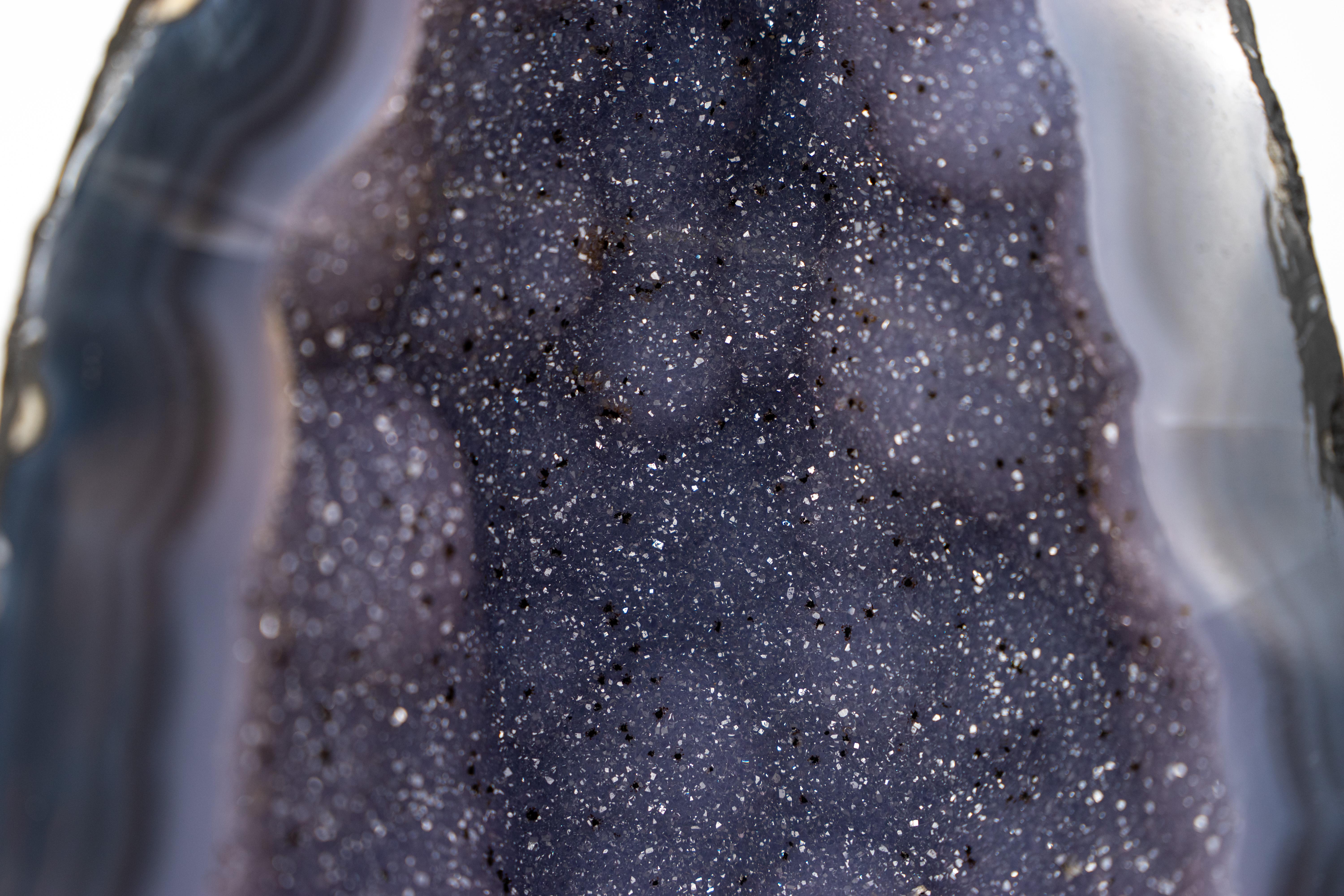 Rare Blue Agate Geode Cathedral with Sparkly Blue Galaxy Druzy Amethyst In New Condition For Sale In Ametista Do Sul, BR