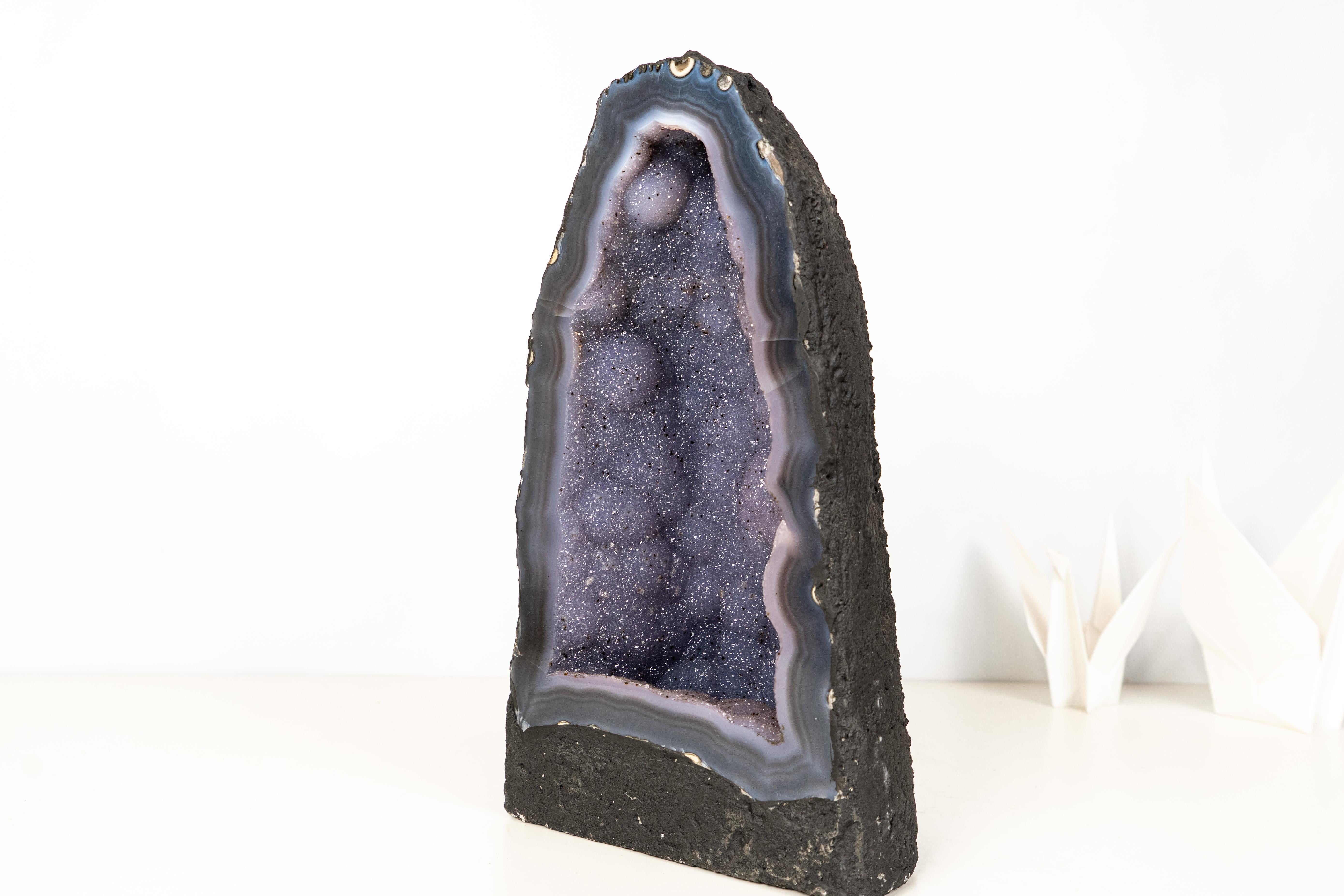 Rare Blue Agate Geode Cathedral with Sparkly Blue Galaxy Druzy Amethyst For Sale 1