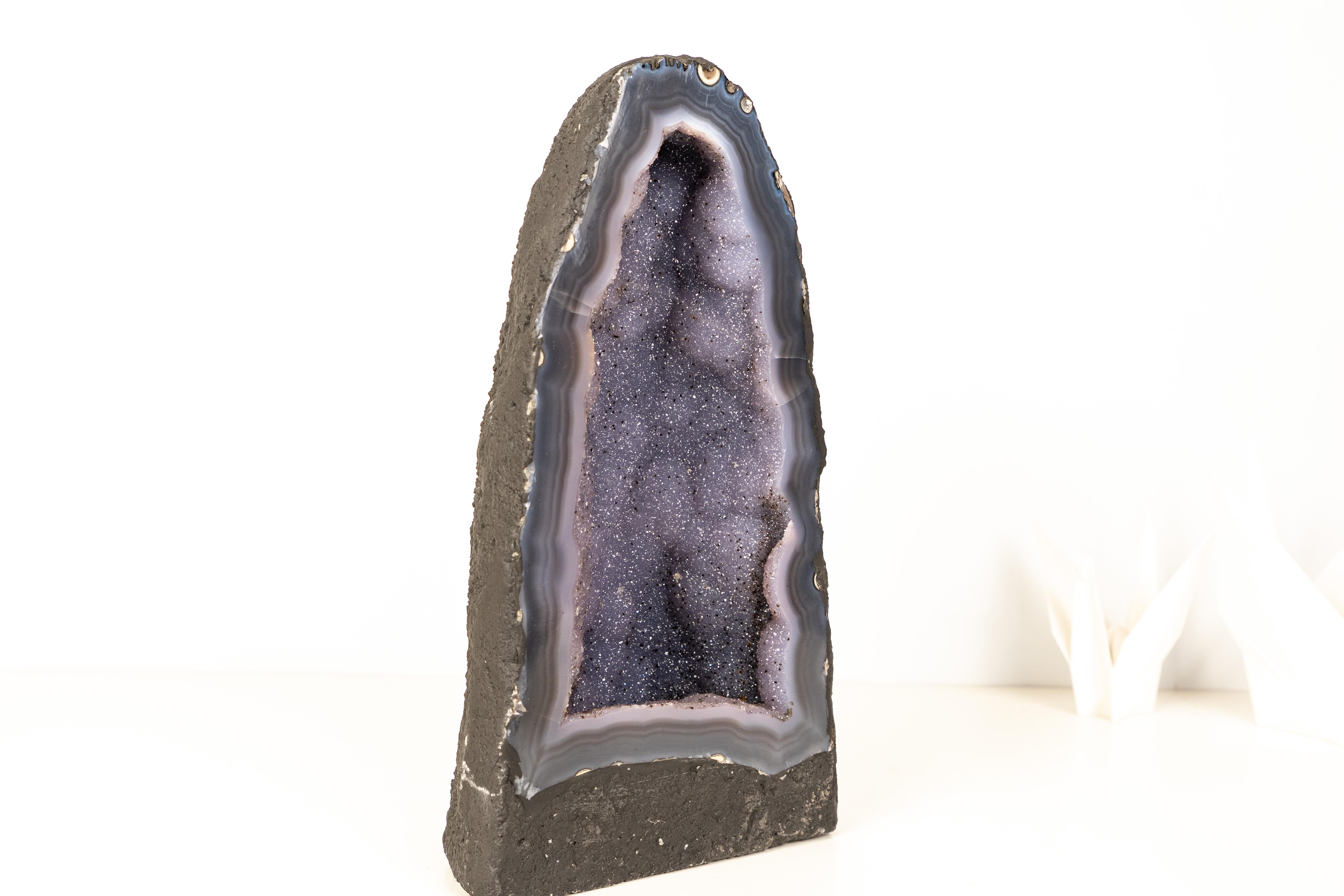 Rare Blue Agate Geode Cathedral with Sparkly Blue Galaxy Druzy Amethyst For Sale 2