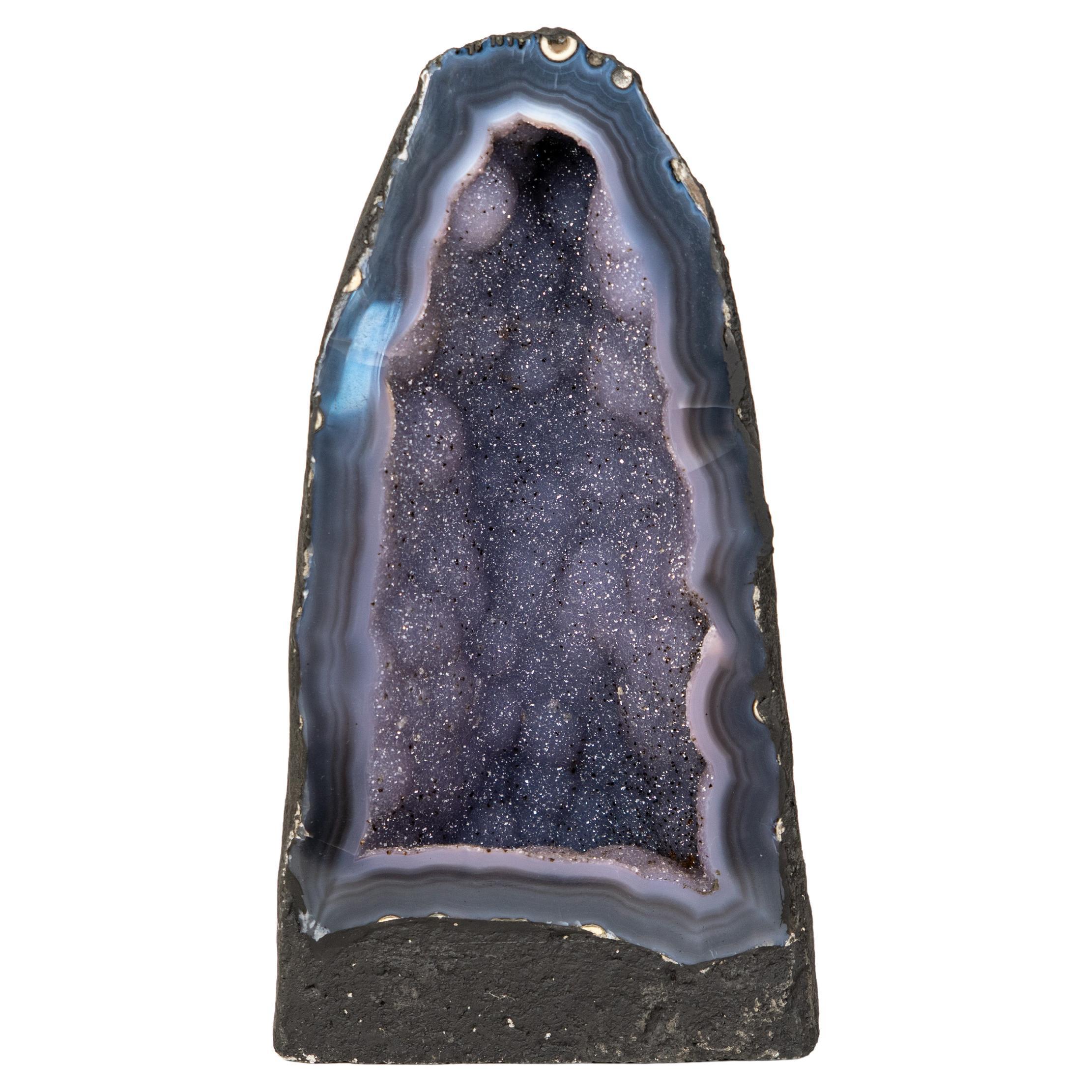 Raro geode di agata blu cattedrale con scintillante galassia blu druzy ametista