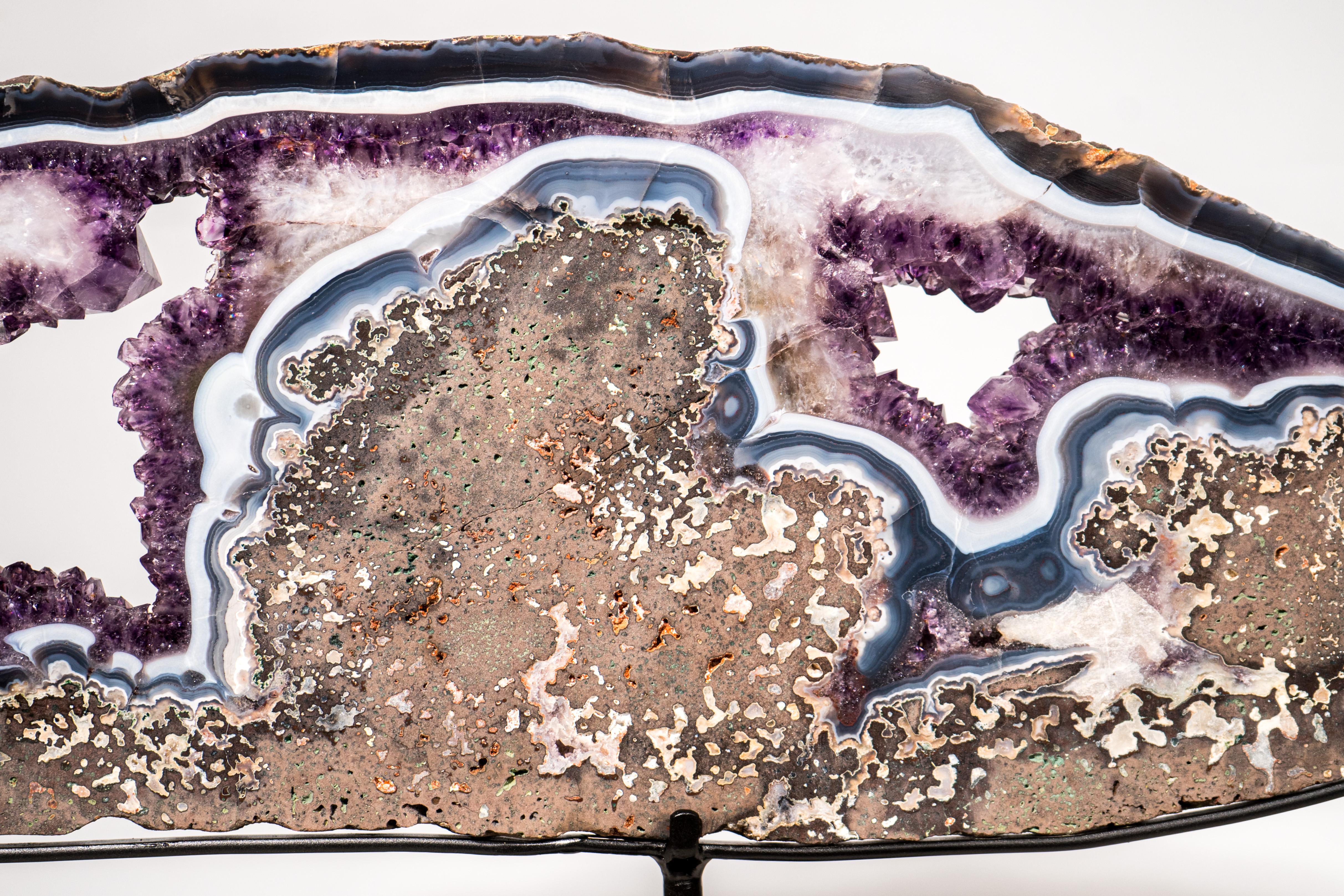 Rara Losa de Geoda de Ágata Azul y Blanca y Amatista Violeta, Bandeja de Cristal Siglo XXI y contemporáneo en venta