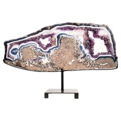 Rare Blue and White Agate and Purple Amethyst Geode Slice Slab, Crystal Tray