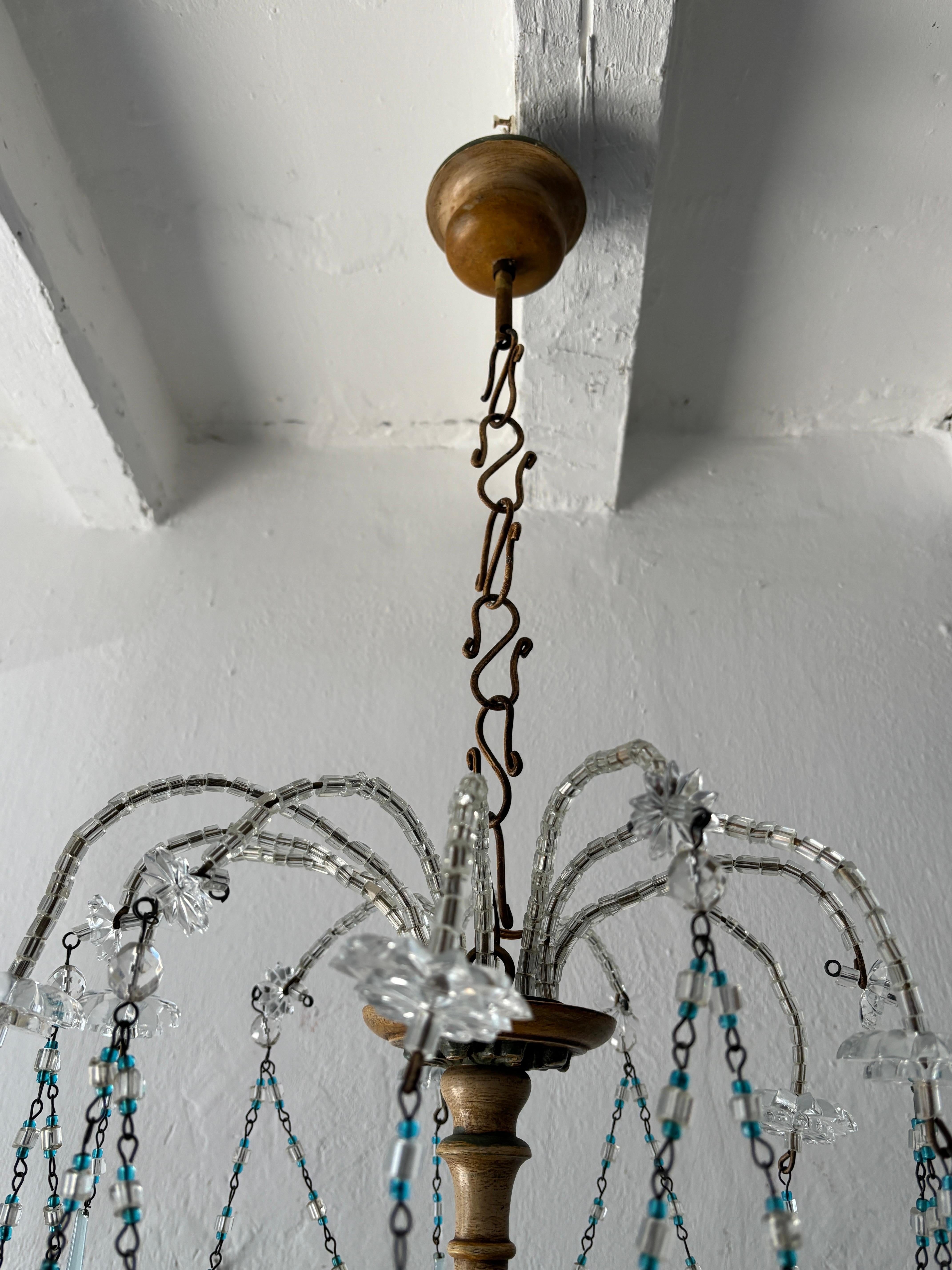 italien Rare lustre à gouttes en cristal de Murano Wood Wood, bleu et jaune, circa 1900 en vente