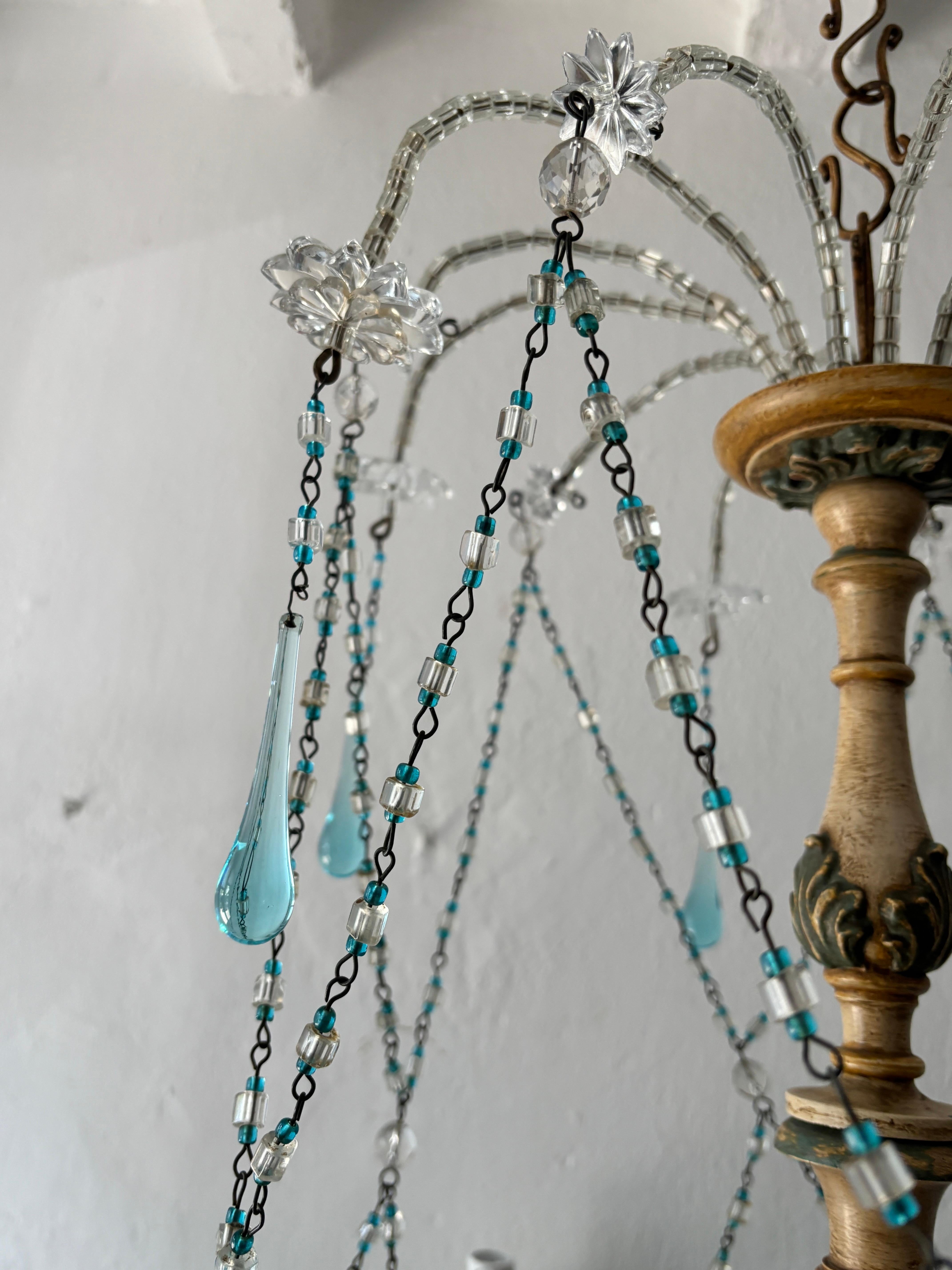 Rare lustre à gouttes en cristal de Murano Wood Wood, bleu et jaune, circa 1900 Bon état - En vente à Firenze, Toscana