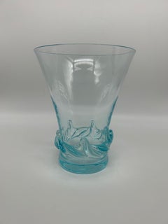 Rare Daum Blue Crystal Vase, Mid-Century Modern, 14\" Diameter