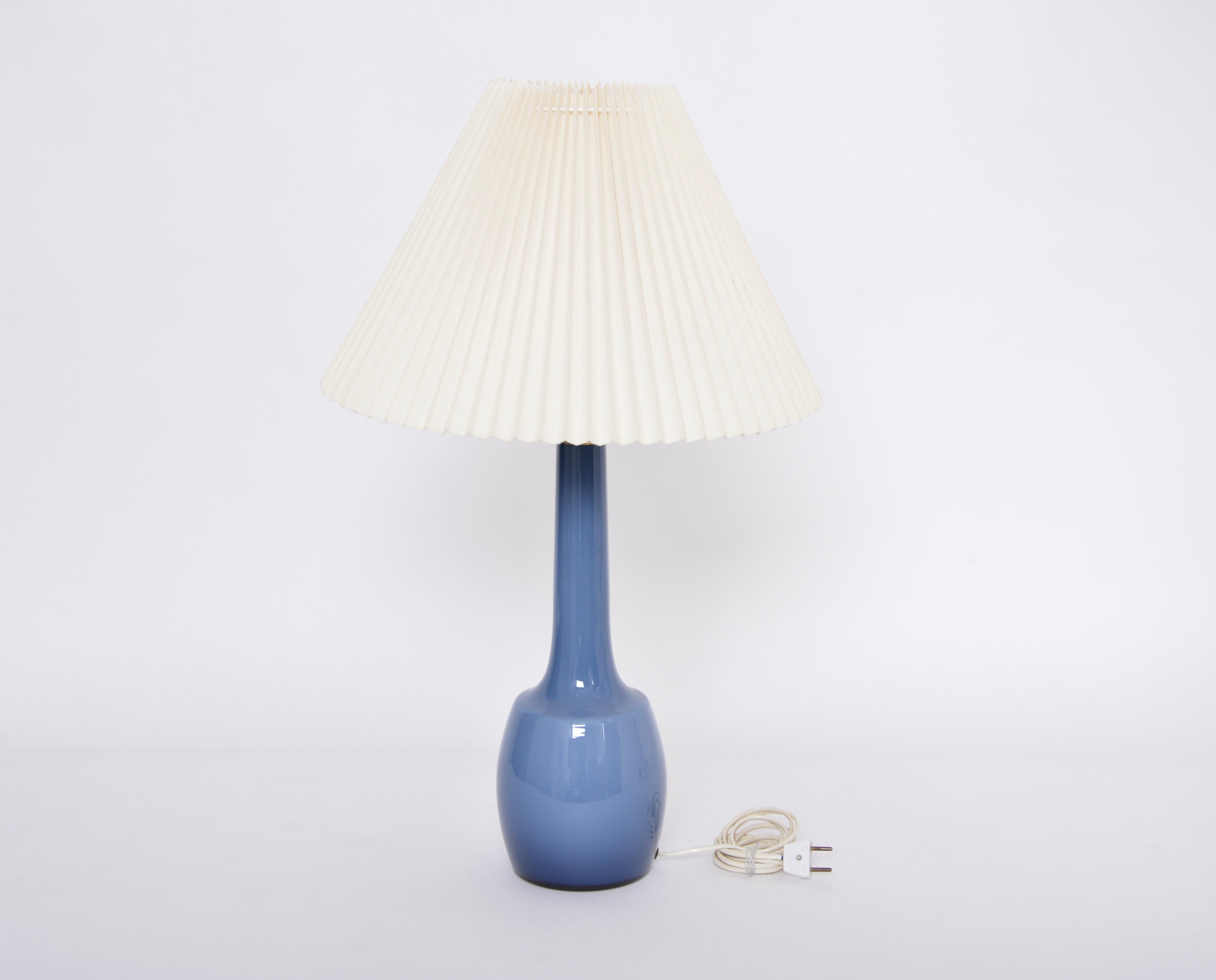 Rare Blue Danish Midcentury Table Lamp by Esben Klint for Holmegaard For Sale 1