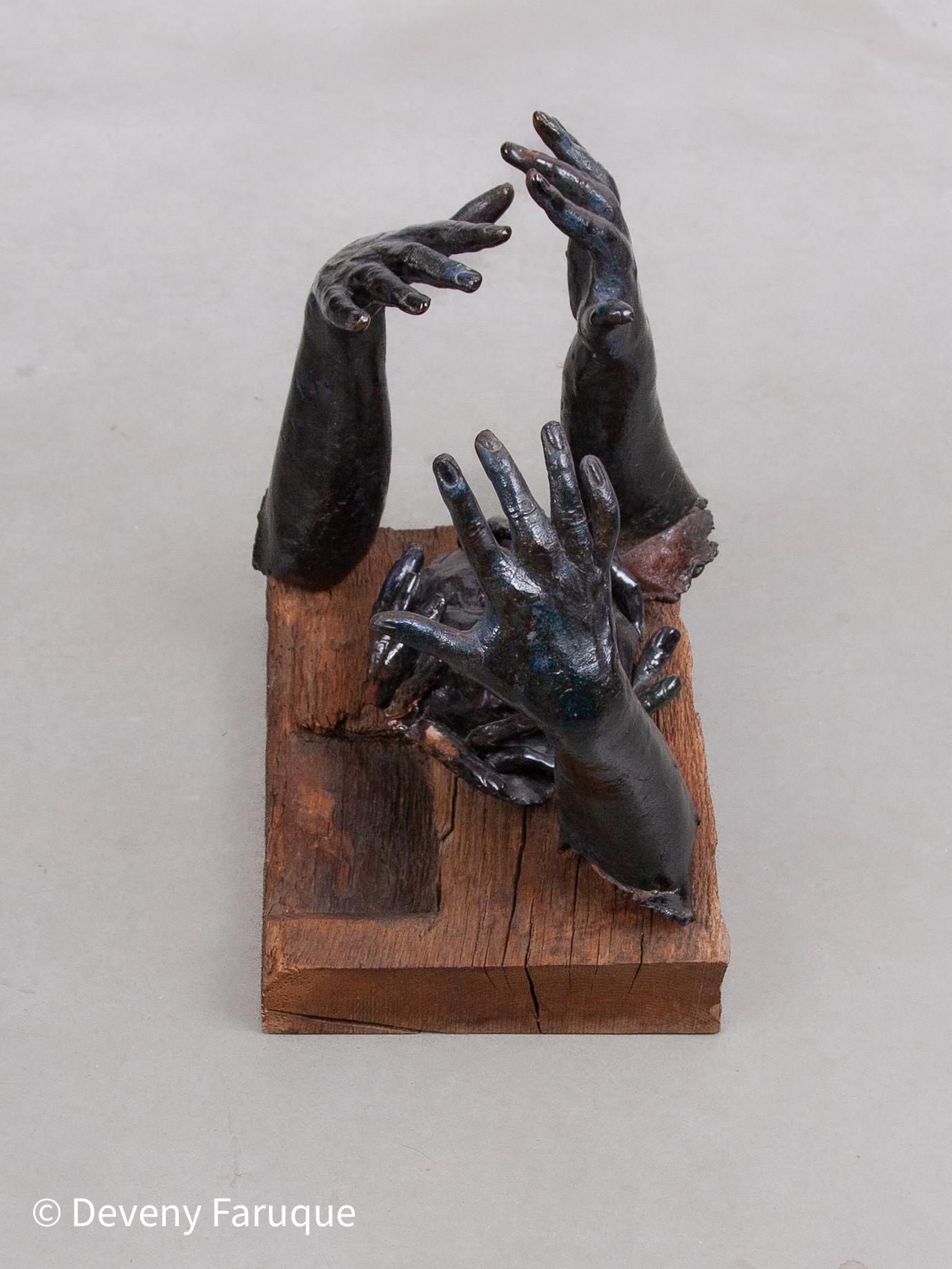 Mid-Century Modern Rare Blue Glazed Ceramic Sculpture Decorated with Hands, 1970s, Belgium For Sale