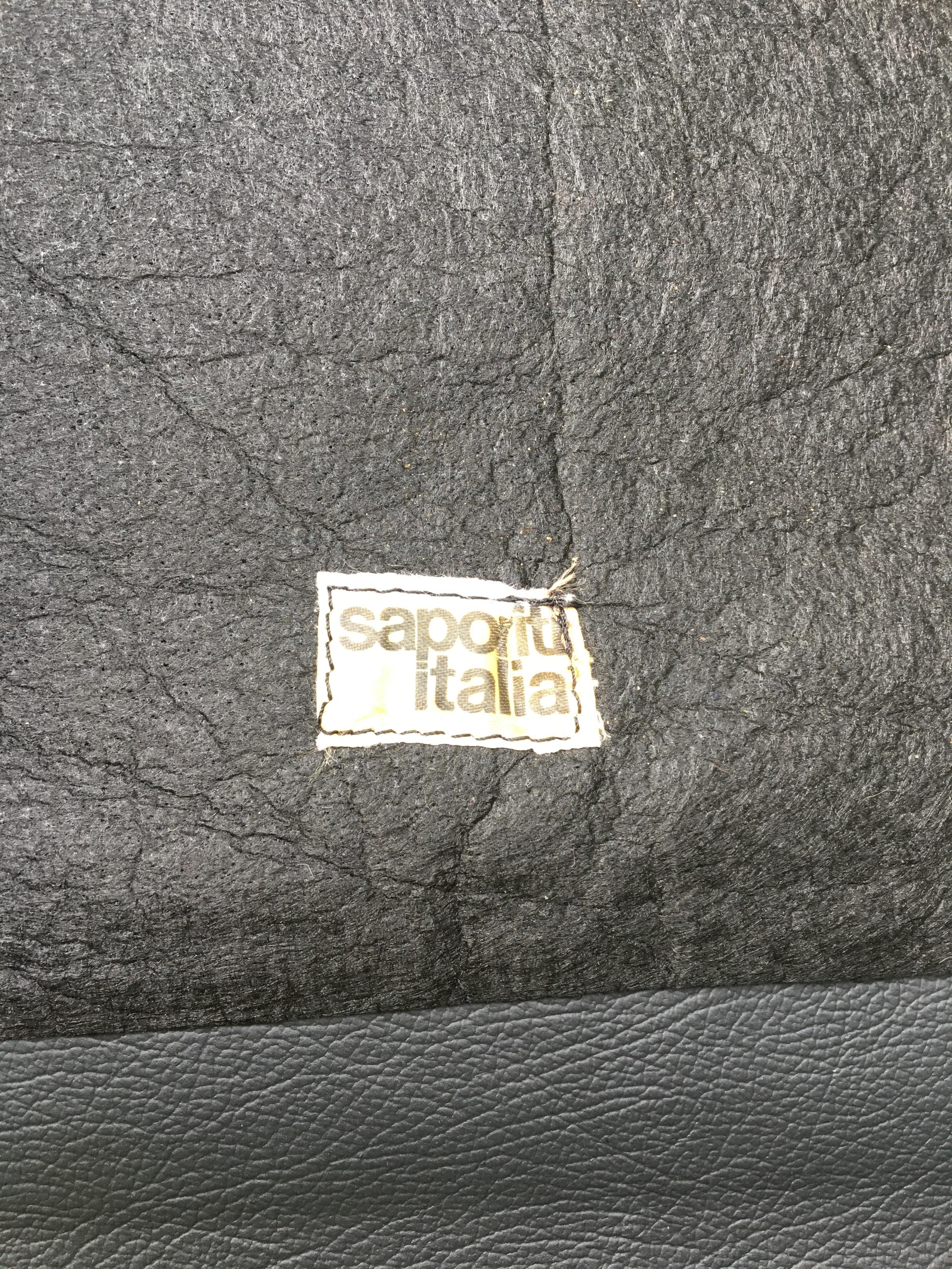 Rare canapé en cuir bleu-gris de Saporiti, années 1980 en vente 1