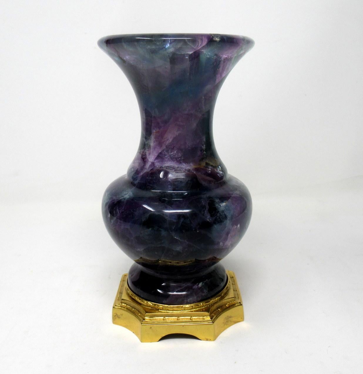 English Rare Blue John Fluorite Derbyshire Carved Urn Ormolu Mounts, Early 20th Century