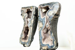 Paire de géodes rares en agate bleue dentelle en forme de papillon