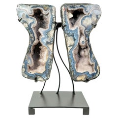 Rare Blue Lace Agate Butterfly Geode Pair