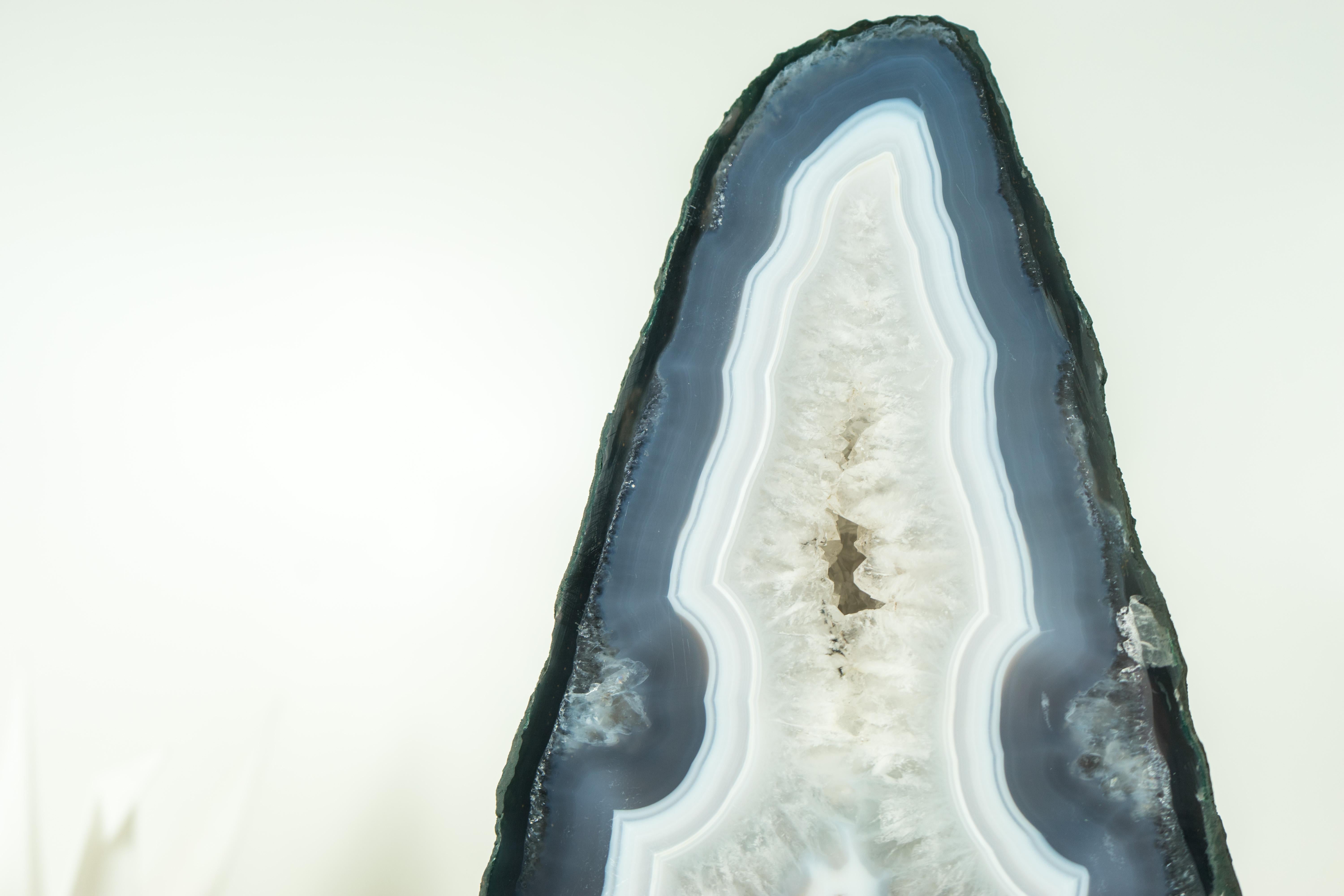 Rare Blue Lace Agate Geode with Crystal Druzy and World-Class Agate Laces For Sale 5
