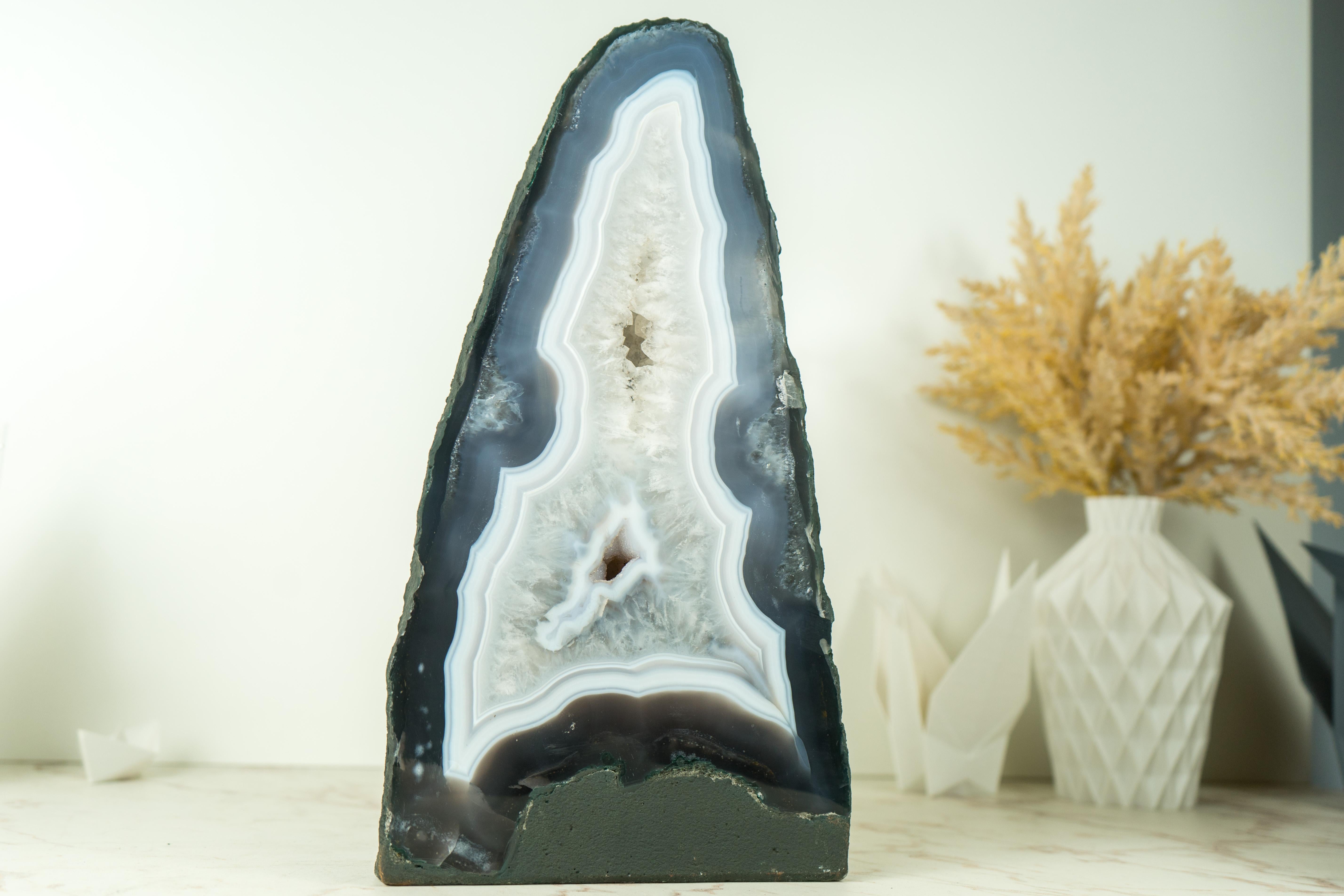 Rare Blue Lace Agate Geode with Crystal Druzy and World-Class Agate Laces For Sale 7