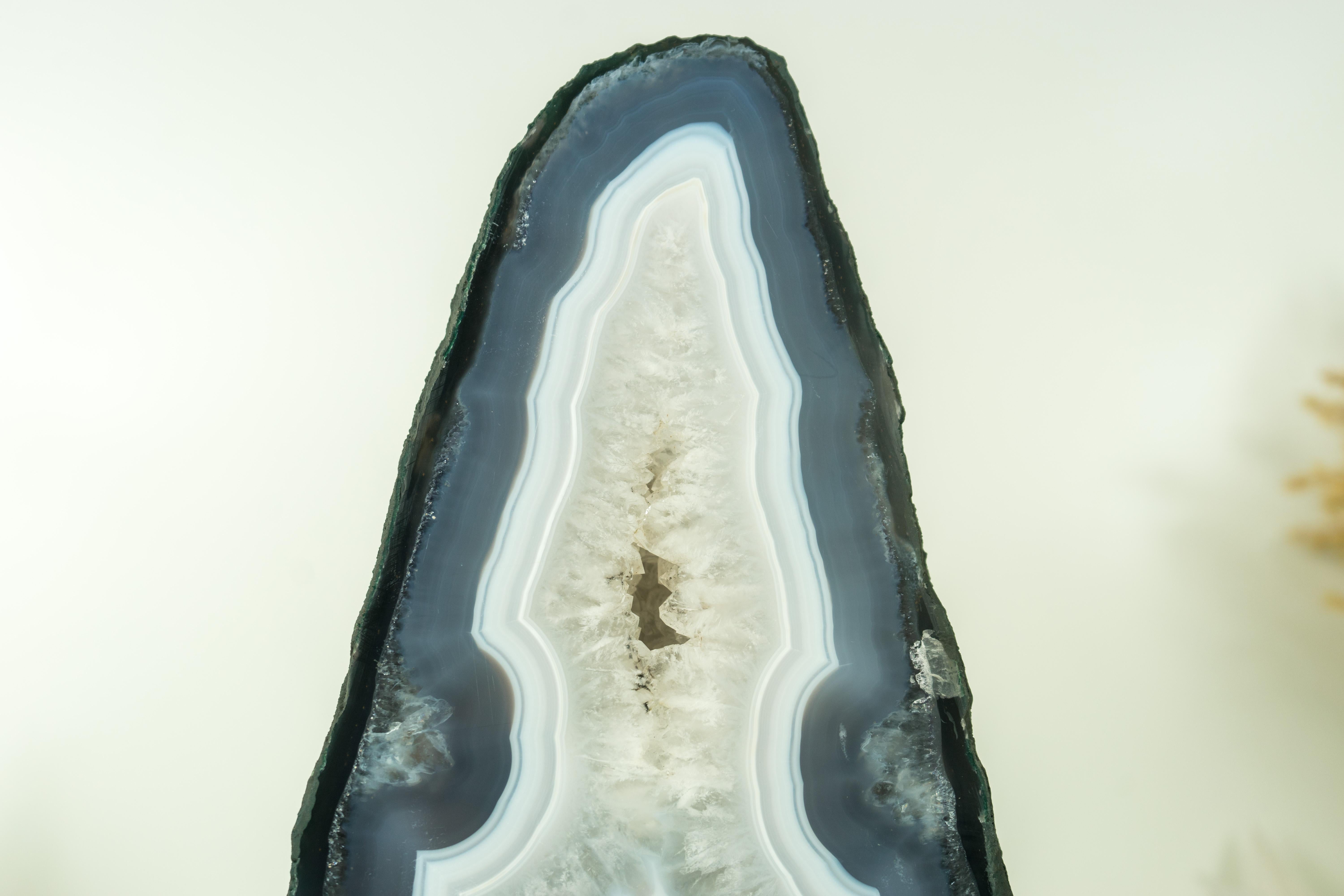 Rare Blue Lace Agate Geode with Crystal Druzy and World-Class Agate Laces For Sale 1