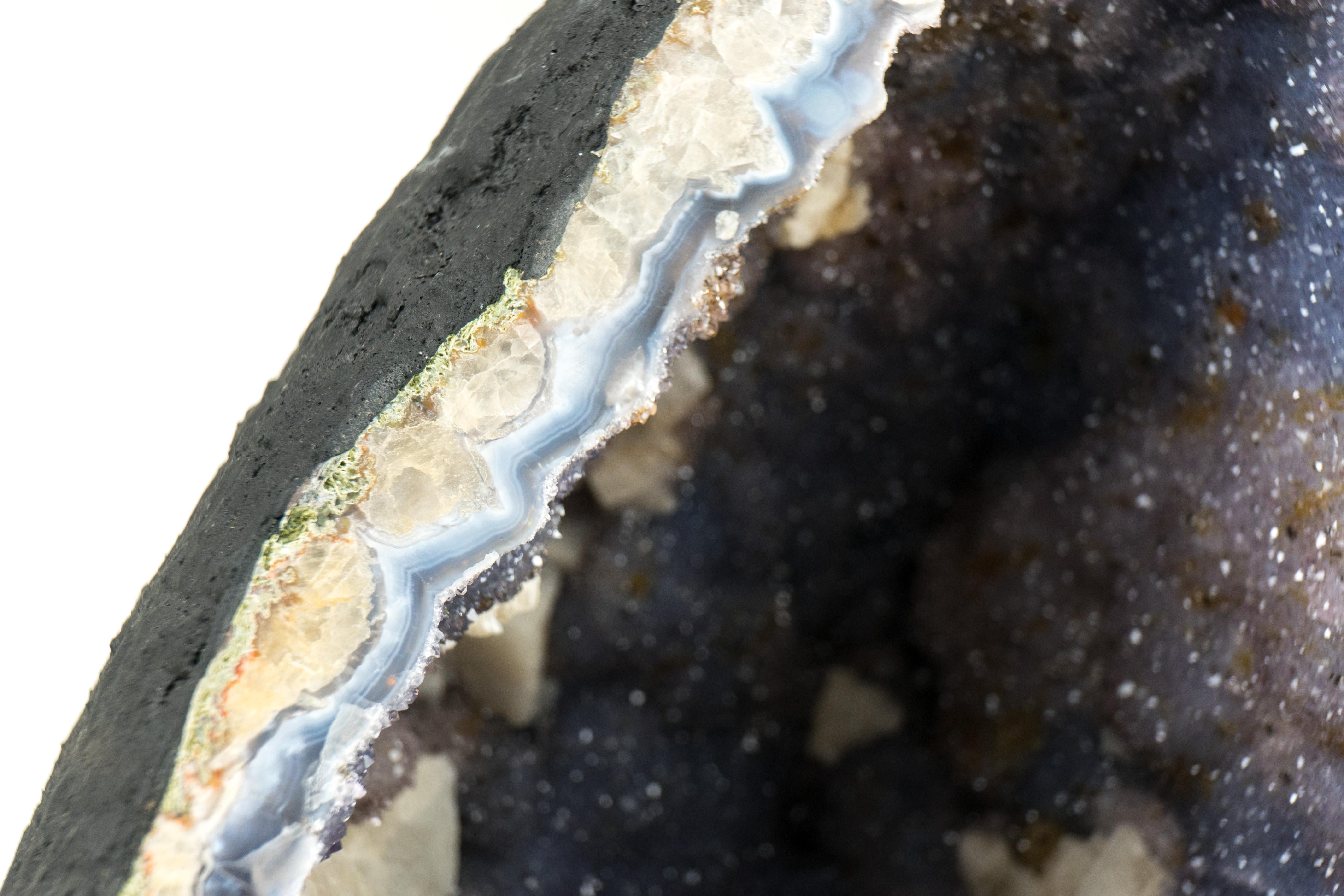 Rare Blue Lace Agate Geode with Lavender Amethyst Druzy, Geode Cathedral For Sale 11